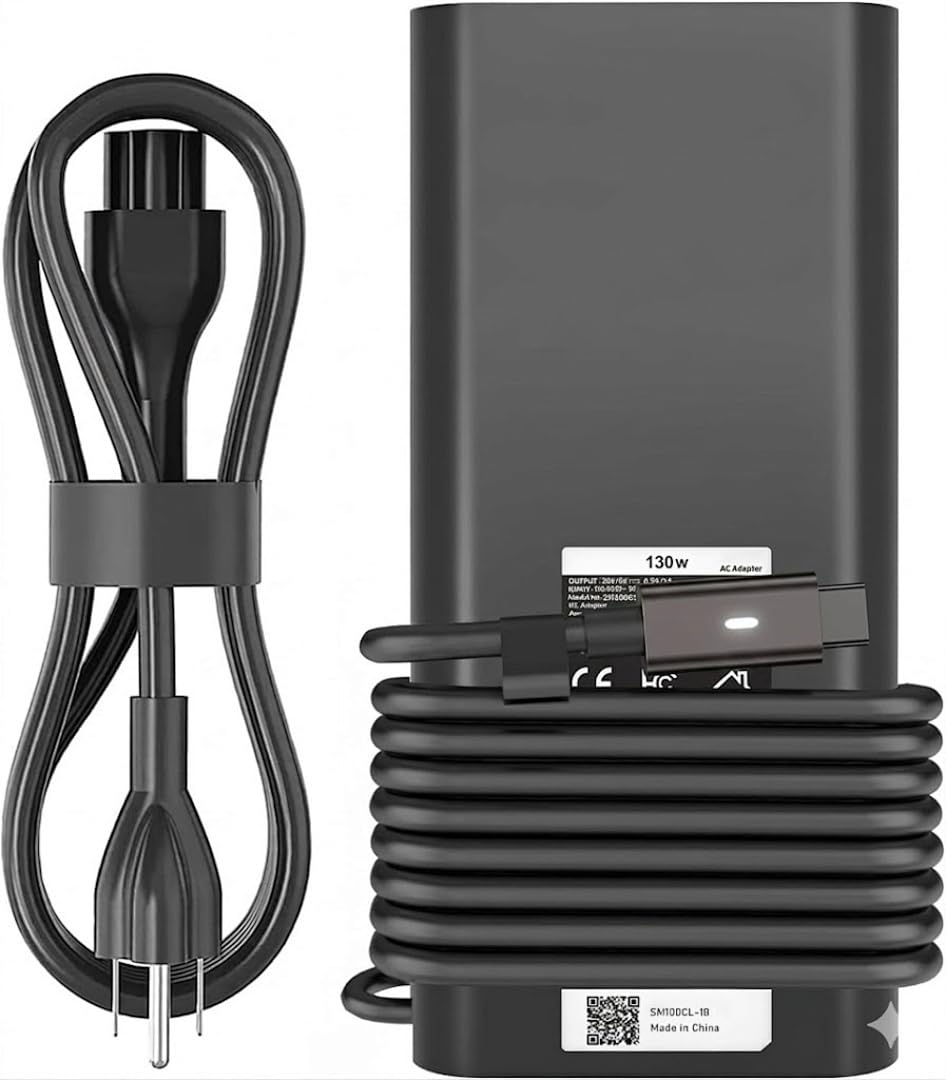 130W USB C Laptop Charger Compatible with Dell Precision 5570 5560 5550 5530 5760 5750 3560 Latitude 7410 7310 7210 9410 9510 5420 5520 5510 XPS 15 17 2in1 9575 9500 9700 Power Cord (Charcoal)