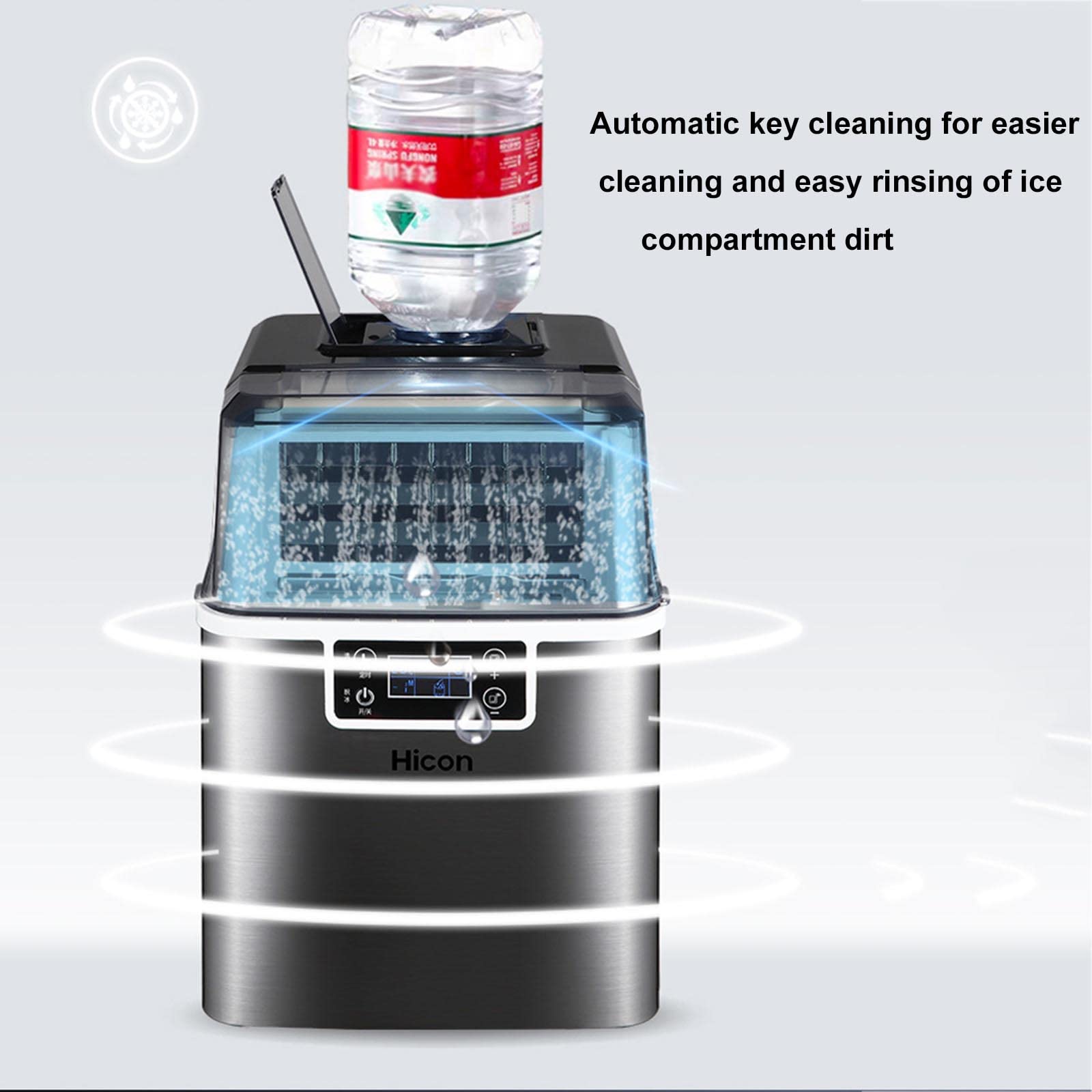 Portátil Máquina para cubitos de hielo, Ice Maker, 24 Huecos/18 minutos, 30kg/24,3 tamaños de cubo,con Pala, Ice Maker para Hogar/Bar