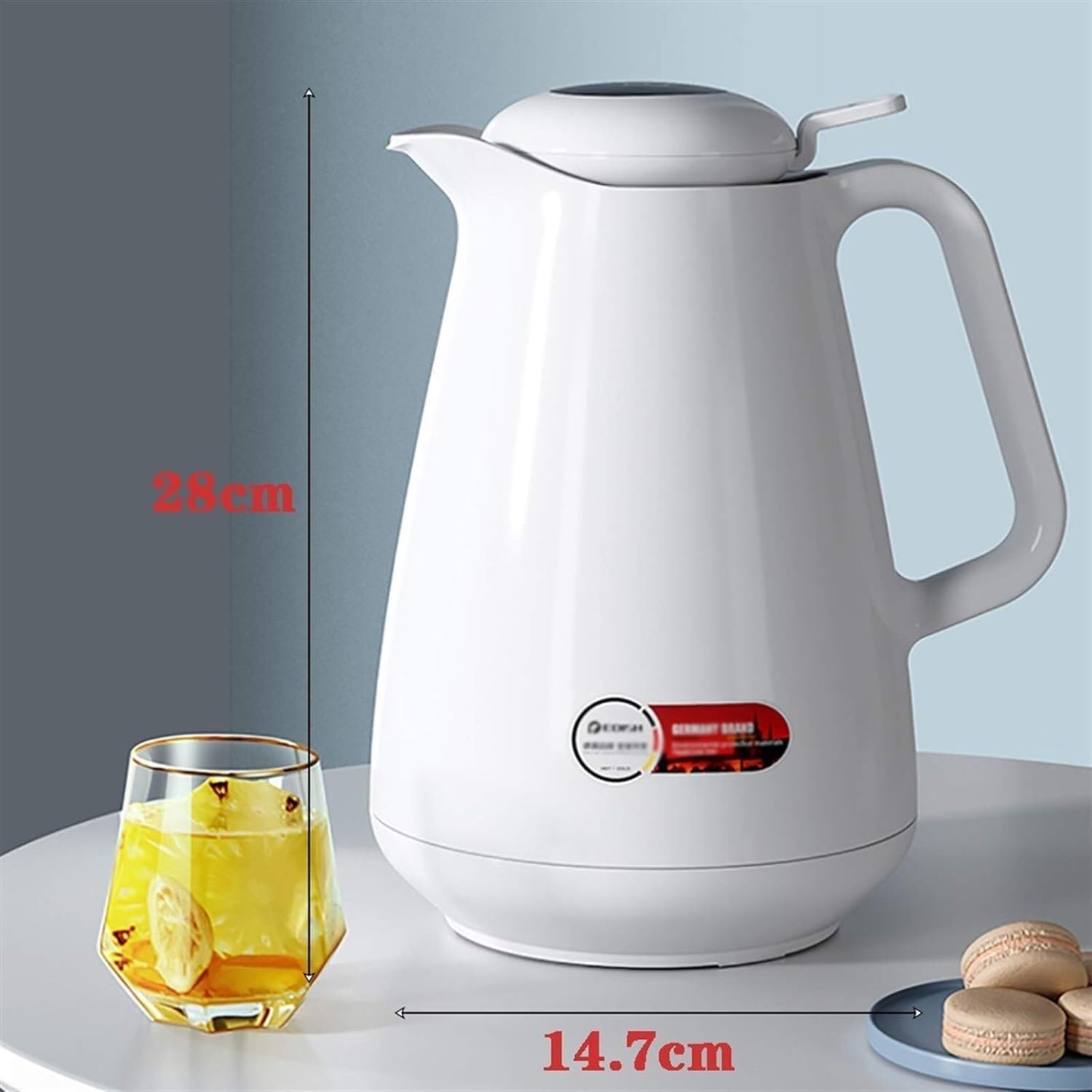 Termiczna karafka do kawy dzbanek do herbaty z pokrywką – dzbanek termiczny 1,5 l – szklana wkładka z wyświetlaczem temperatury – zatrzymywanie ciepła przez 24 godziny (różowy)