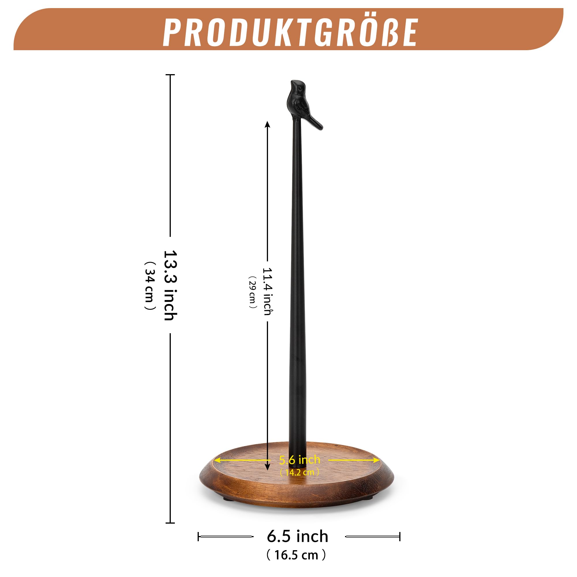 Küchenrollenhalter Holz, Schwarzer Küchenrollenhalter Stehend, Rustikaler Küchen- und Küchenpapierhalter für Küche und Essbereich