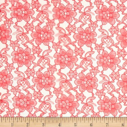 Raschelle Lace Coral Pink, Fabric by the Yard