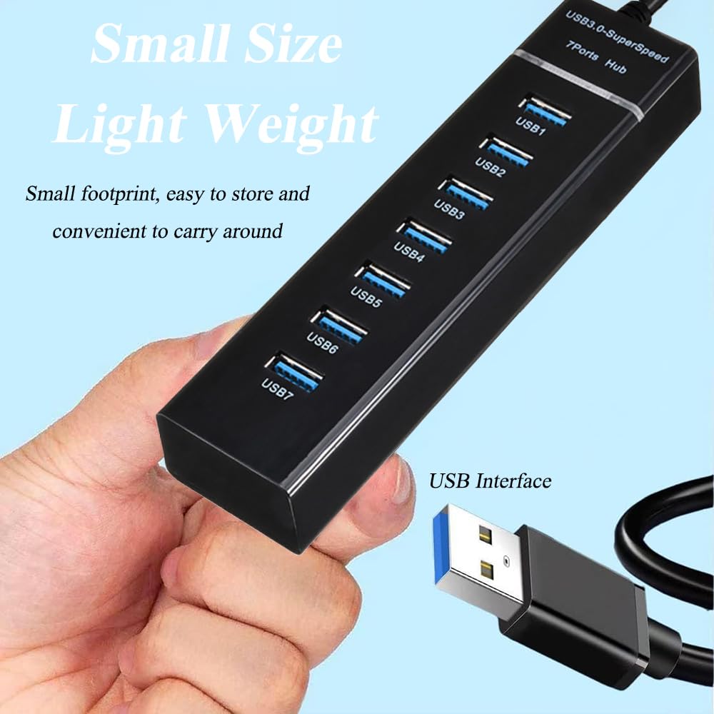 Hub USB a 7 porte, hub USB multiplo con indicatore luminoso, adattatore USB ad alta velocità di trasmissione dati, compatibile con mouse, tastiera, stampante, Windows, MacOS, Linux