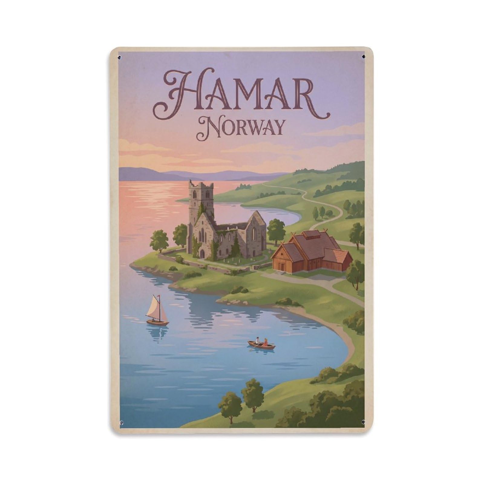 Norway Hamar Vintage Travel Metal Tin Sign Plaque Wall Decor for Cafe, Club Bar, Office, Garden Metal Poster 8x12Inch