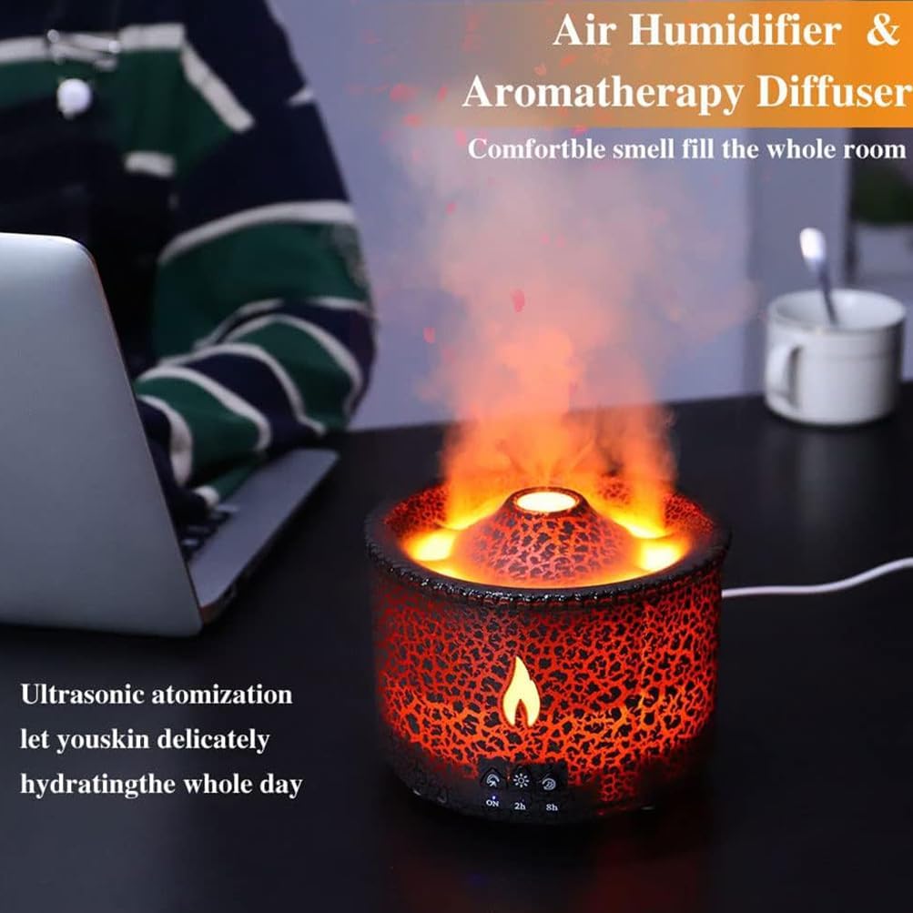 Diffusore umidificatore con telecomando, capacità 360 ml, modalità fiamma/meduse, luce notturna e spegnimento automatico senza acqua, timer, aromaterapia per casa e camera da letto