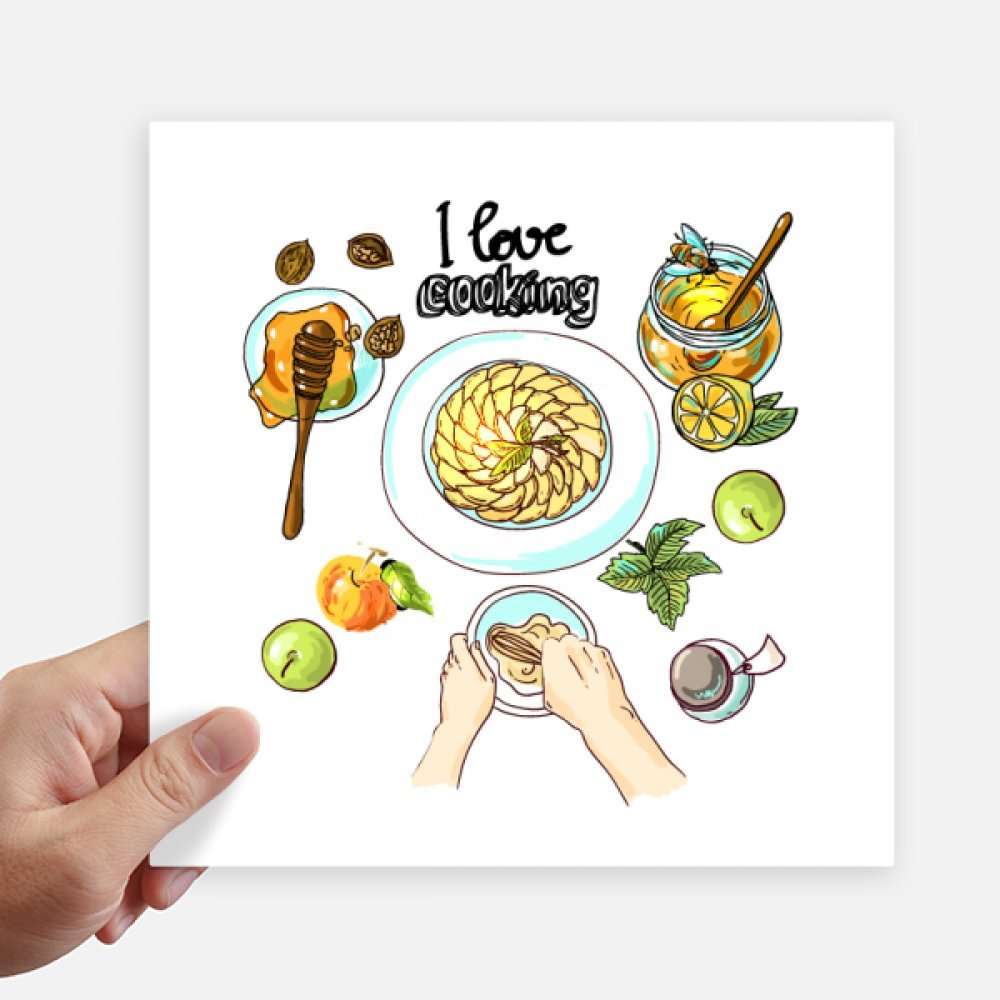 Autocollant carré J'aime la Cuisine 20 cm, le sticker multicolore des amoureux du goût