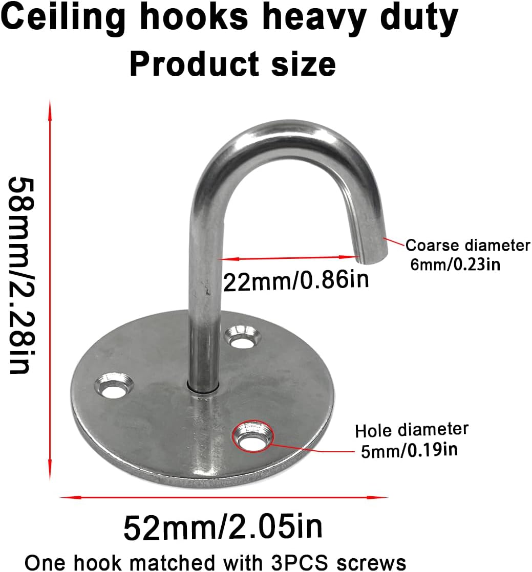 Stainless Steel Heavy Duty Ceiling Hooks Pad Eyes Plate Marine Hardware Hooks with Screws for Wood Wall Ceiling Mount Hooks for Kitchen Garage - Hang Pots Tools Plant Hangers Projector Screens,6 PCS