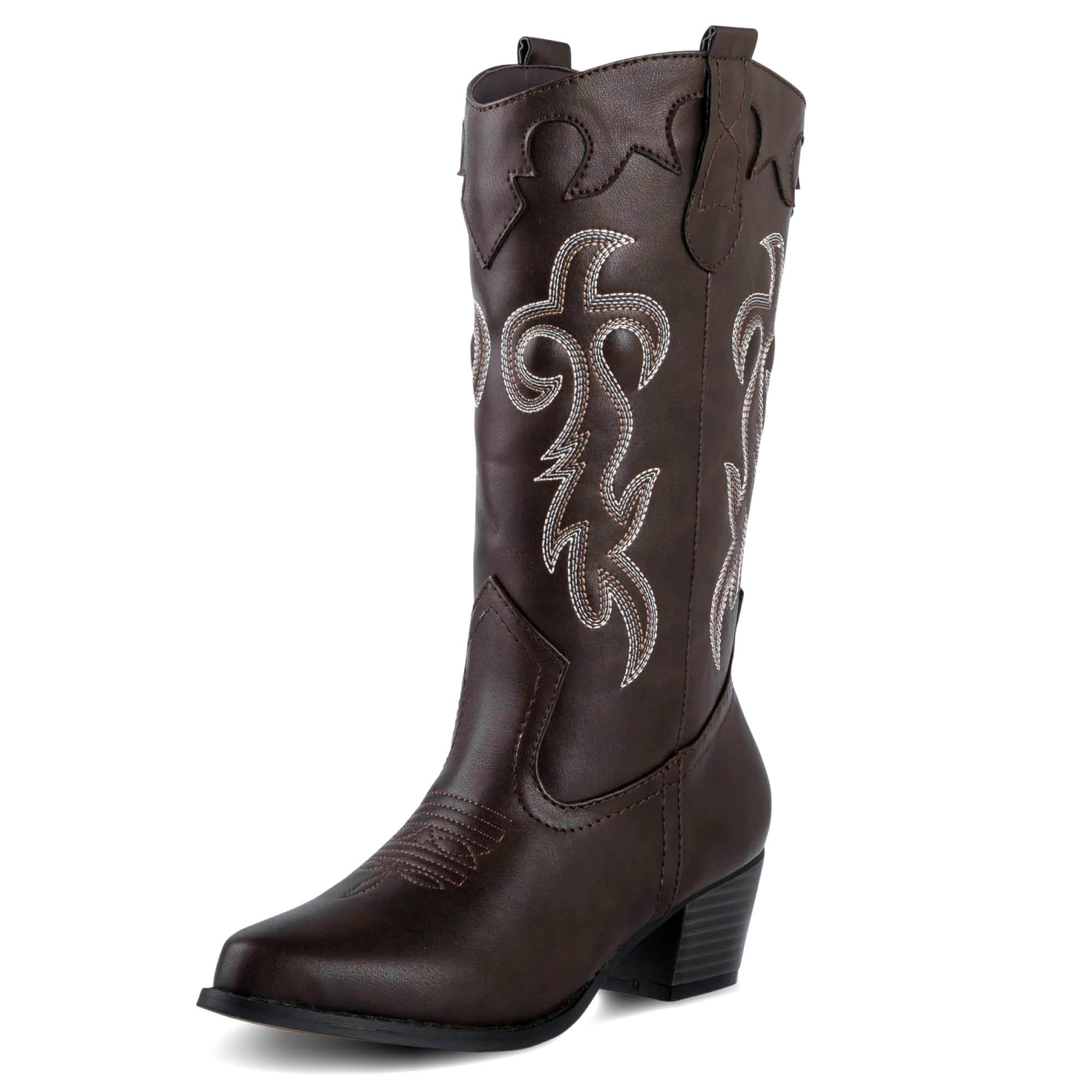 Canyon TrailsWomen's Rodeo Boots - Classic Western Booties for Women & Teen Girls, Black, Mid-Calf, Faux Leather, Memory Foam Insole, Cowboy Boots