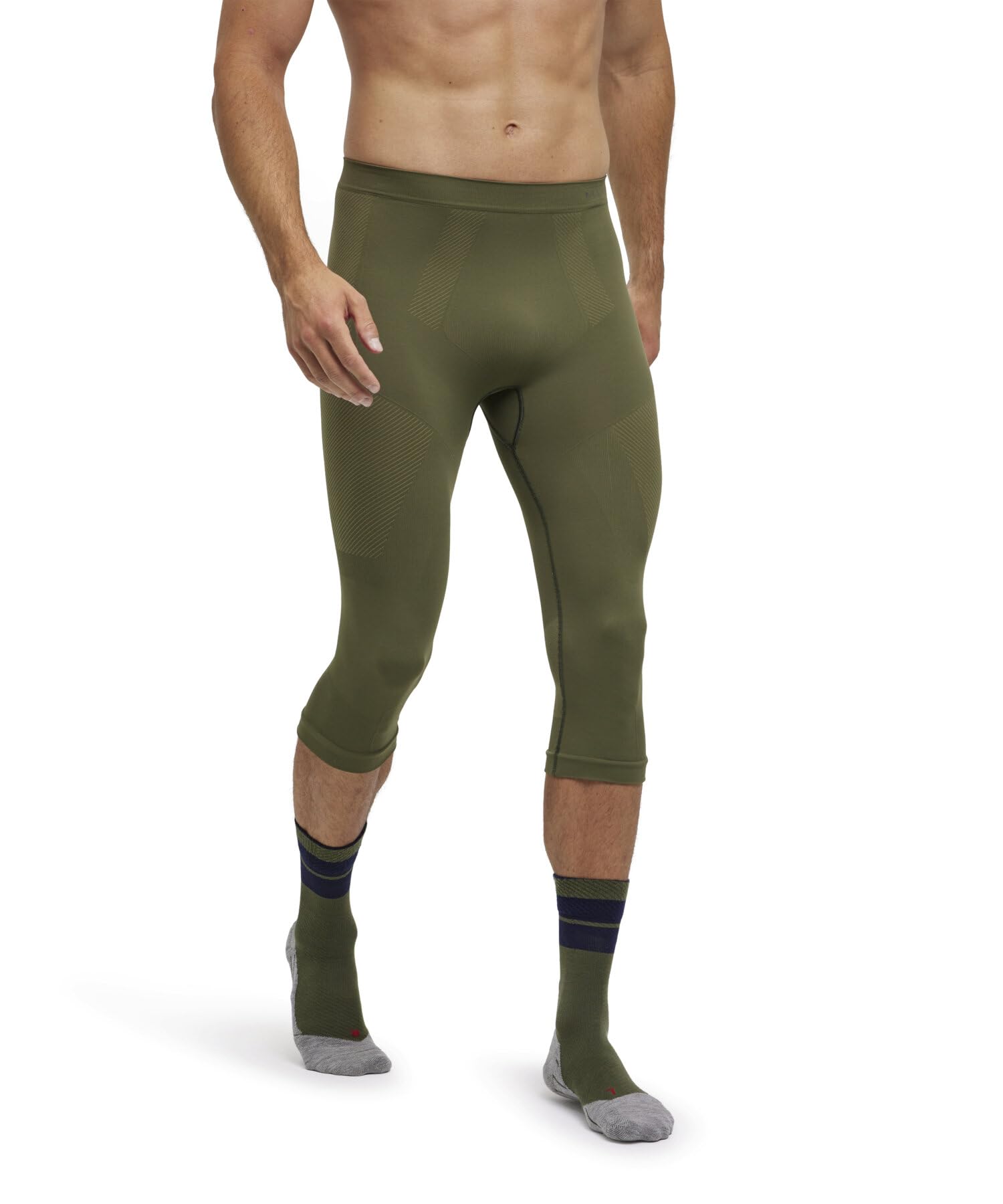 FALKE Men's Warm 3/4 M Ti Functional Yarn Quick Dry Base Layer Bottom 1 Piece, Green Herb 7754, S