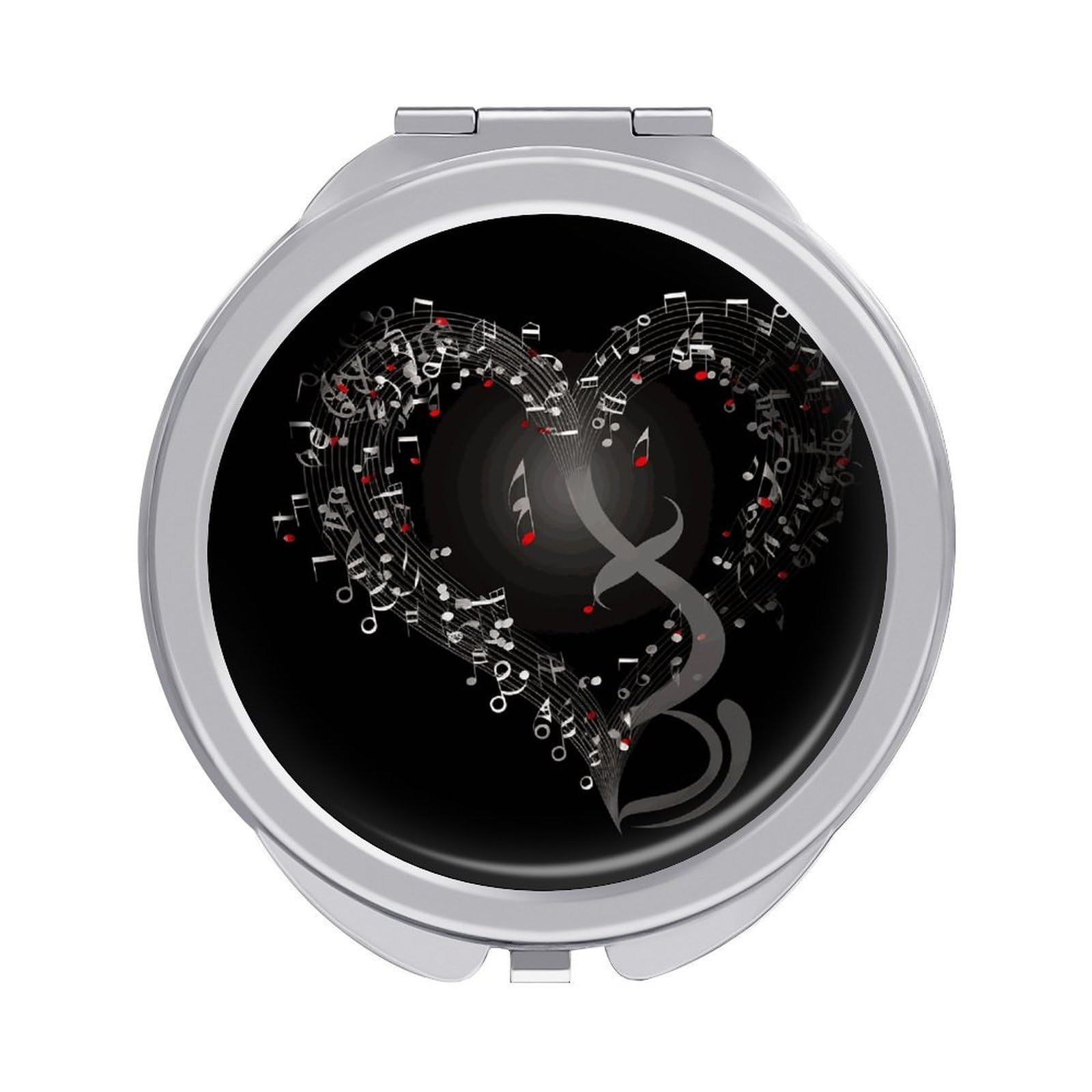Fekiloot Style Music Note Heart Travel Makeup Mirror Handheld Compact Mirror Portable Pocket Mirror Double-Sided 1X/2X Magnifying For Handbag And Purses