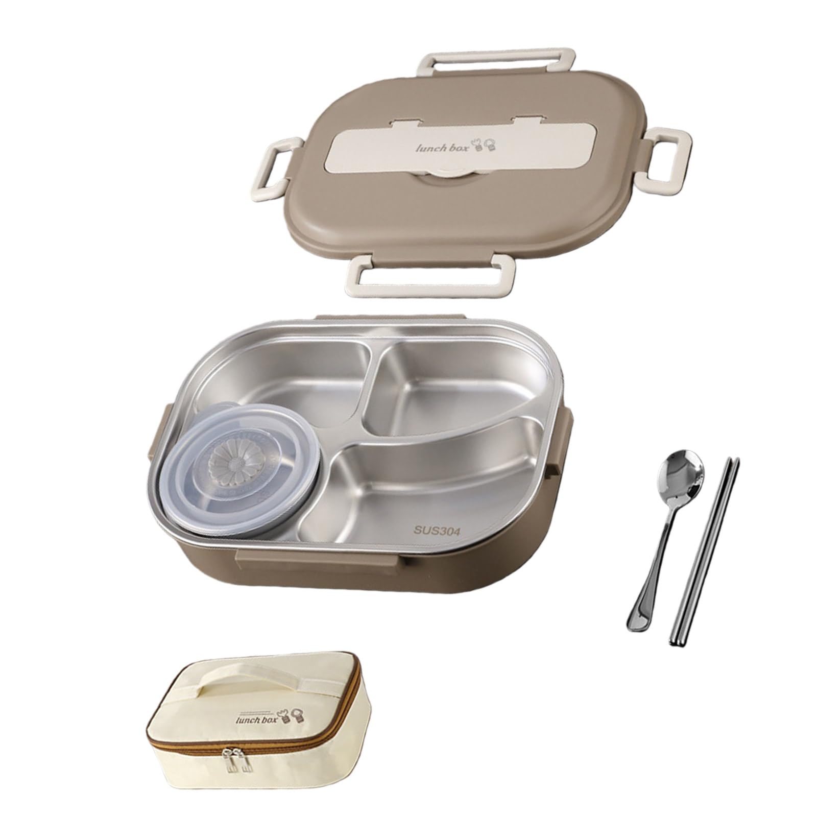 jiingekk Easy Cleaning 304 Stainless Steels Insulated Food Container with Soup Bowl Utensils 1500ml Leak Proof Divided Lunch Box Stainless Steels Thermal Lunch Box with Soup Bowl