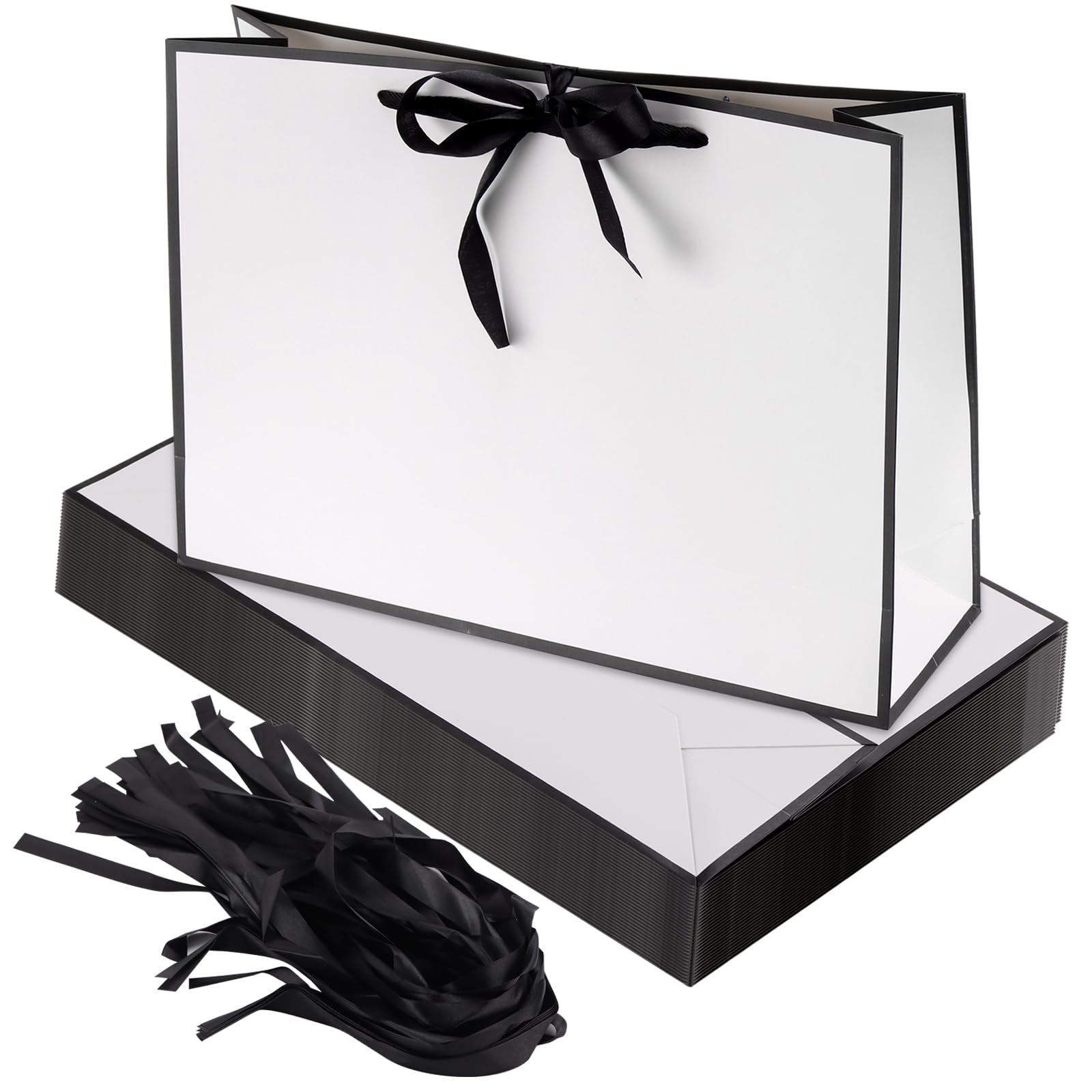 JEUIHAU 30 Pack Large White Gift Bags, 40 x 28 x 12cm Present Bags with Handles and Ribbon, Cardboard Present Bags for Birthday Wedding Holiday Presents — image 1