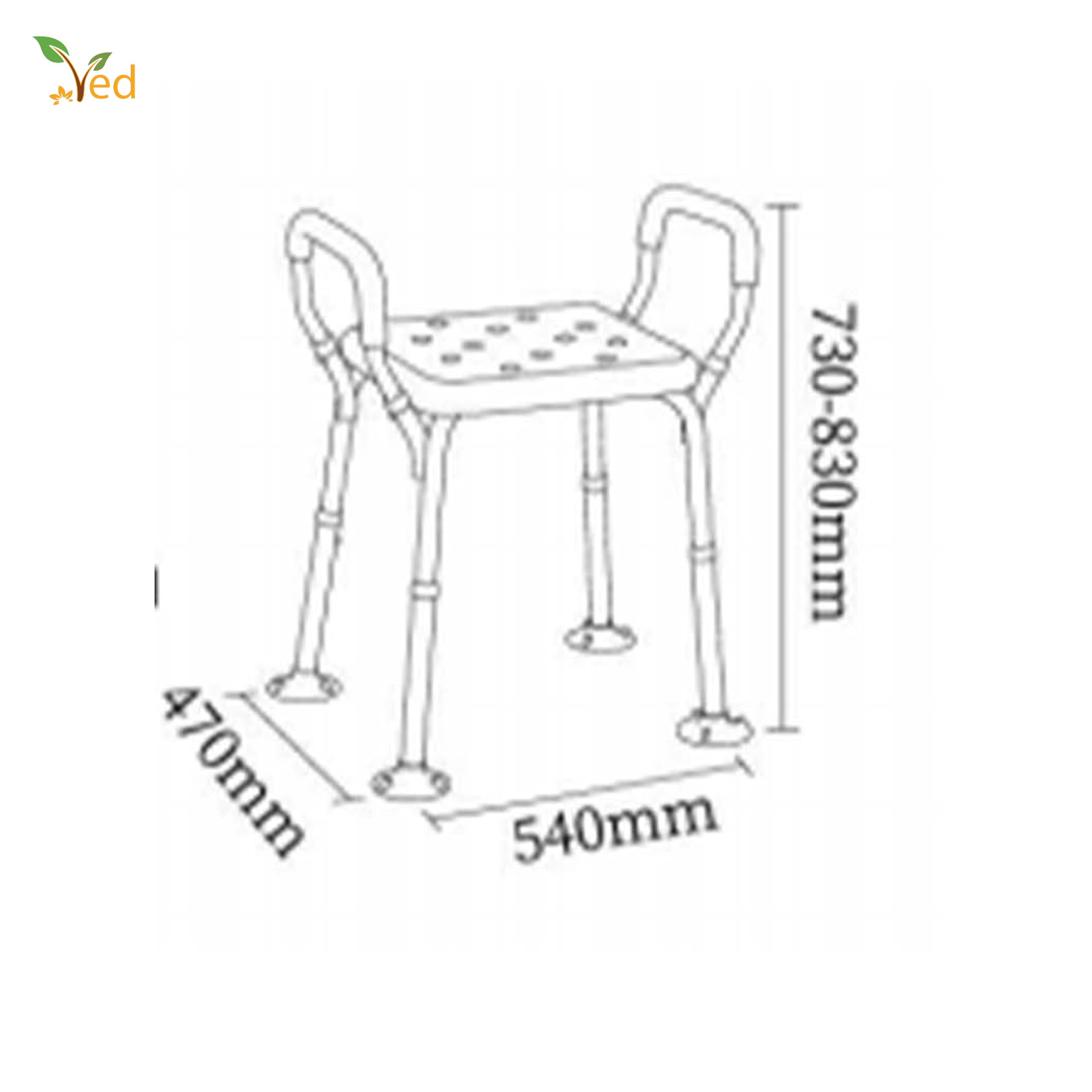 VED Sedia da doccia, sgabello da doccia regolabile in 6 posizioni con corrimano staccabili, sedia antiscivolo per anziani disabili bagno sedia panca sedile (bianco, 47x54x73-83 cm)