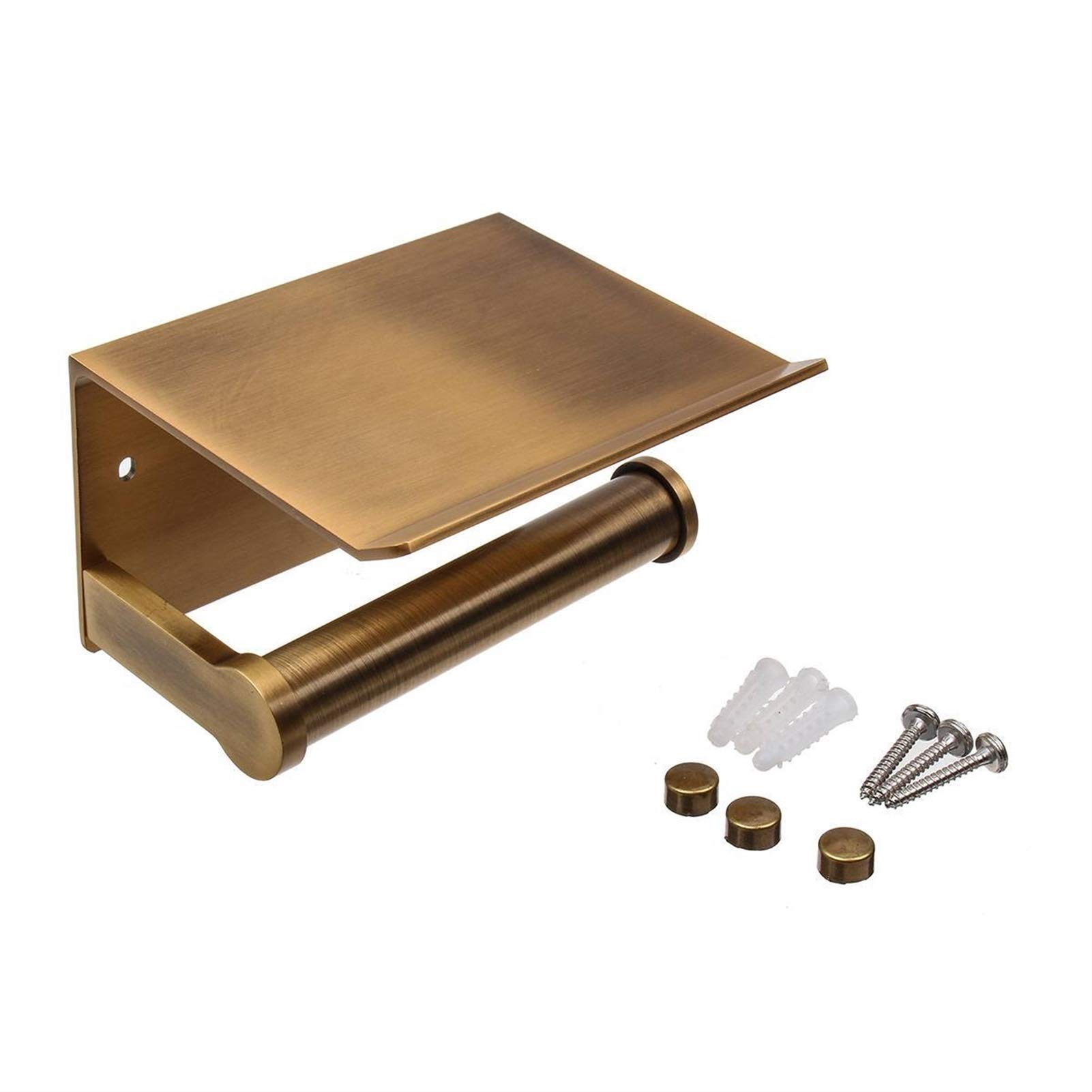 KFGISD, Bathroom Mobile Phone Holder Wall-mounted Paper HolderTissue Box With Shelf Beautiful Appearance,Toilet Roll Holders(Copper)