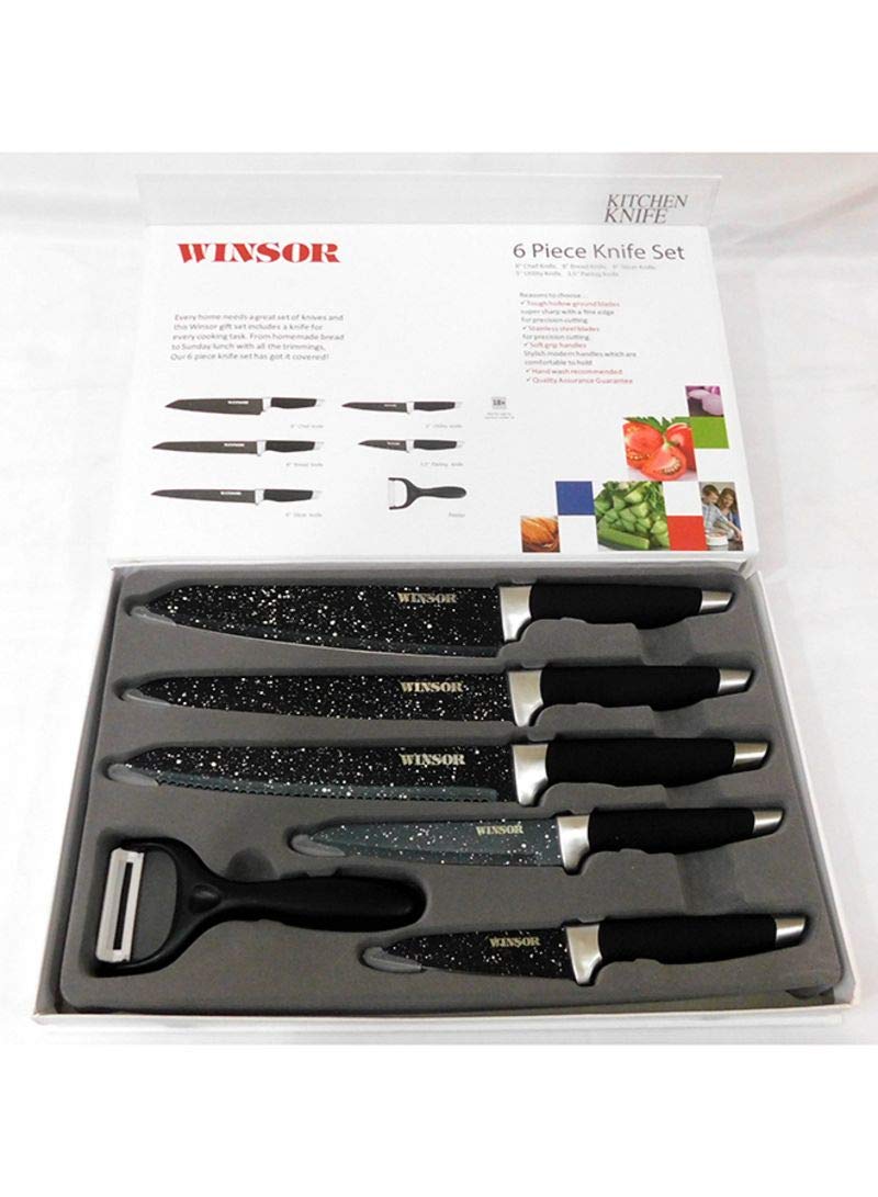 Winsor Non Stick Knife Set, 6 Pieces, Black