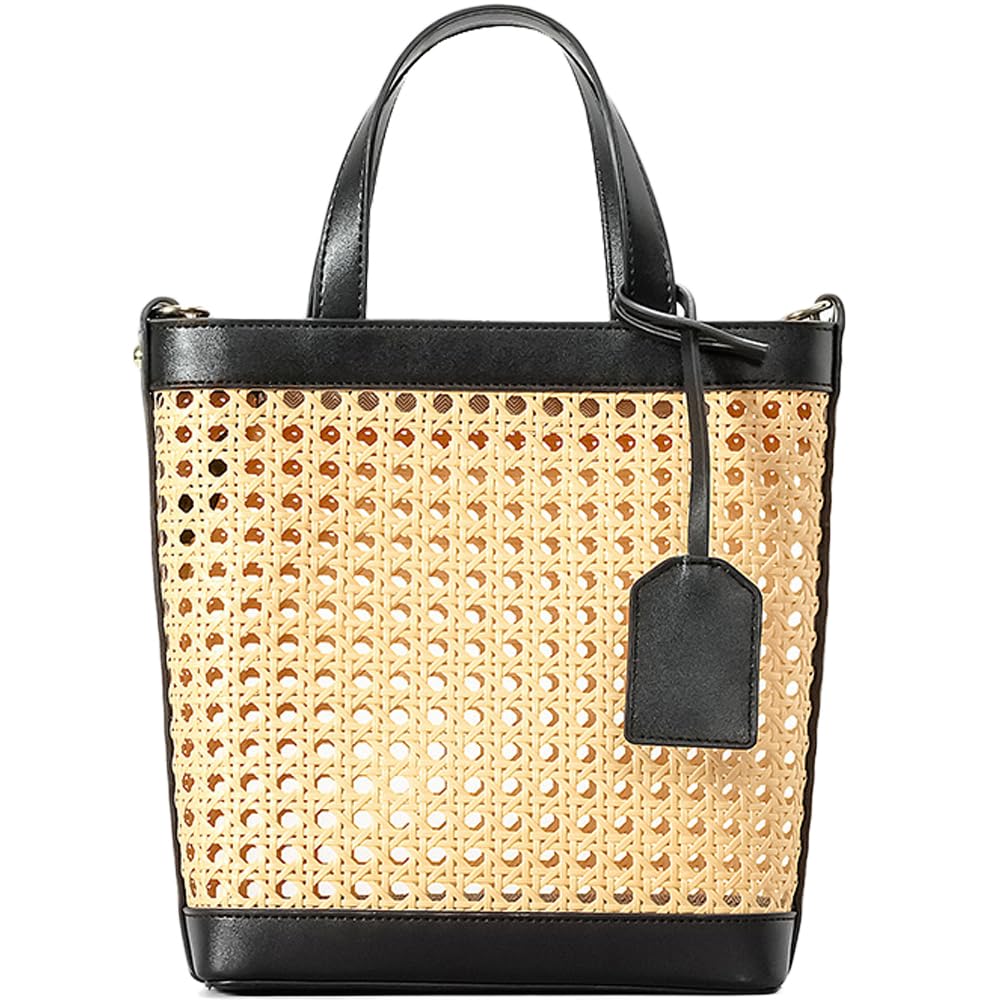Yafirgeer Rattan Bag for Women Large Perforated PU Leather Handbag Stylish Satchel Shoulder Bag Purse