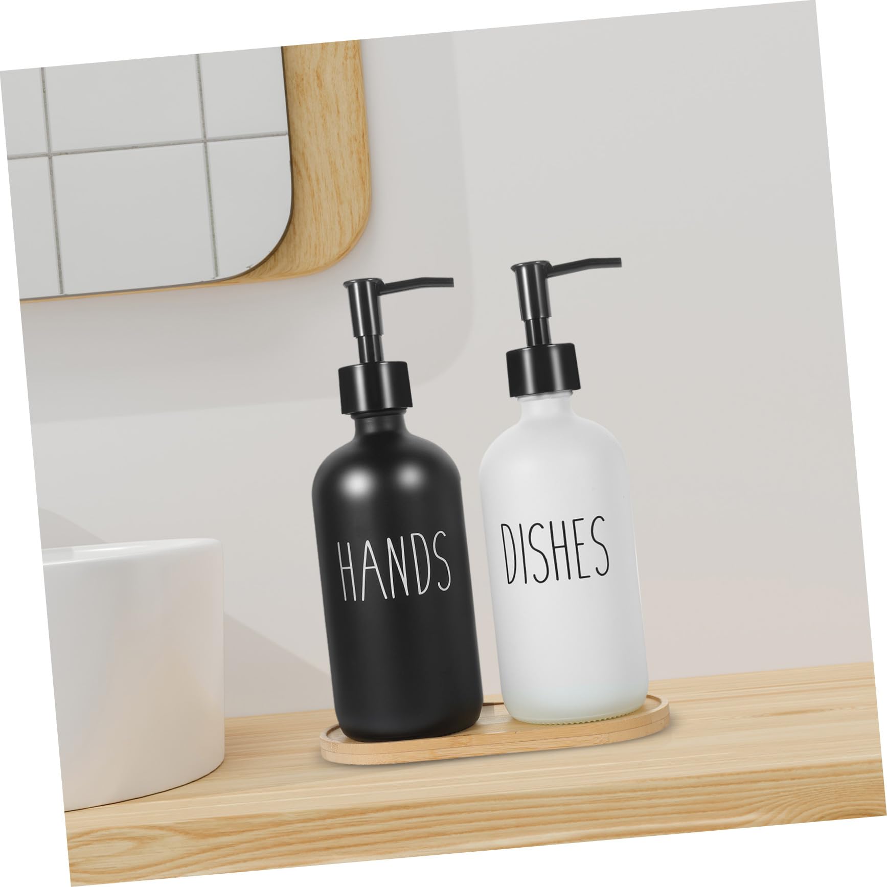 Distributeur De Liquide Vaisselle Rechargeable pour Évier De Cuisine Pompe Verre avec Plateau Flacon pour Mains Et Vaisselle