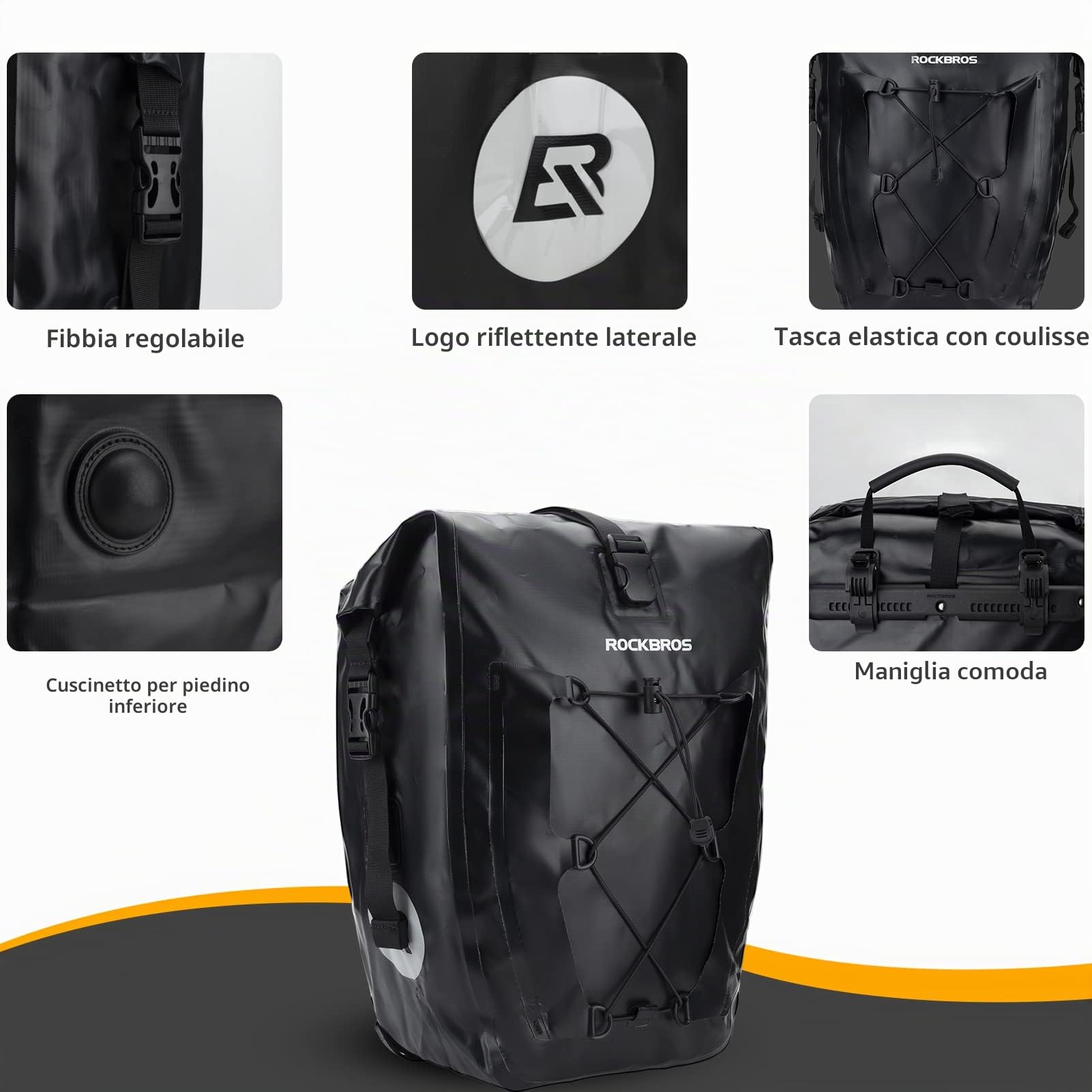 ROCKBROS Borsa Bici Manubrio 2L Tracolla + Borsa Posteriore Impermeabile | Portatile Forma Cilindrica + Grande Capacità 25L, Facile Trasportare per MTB
