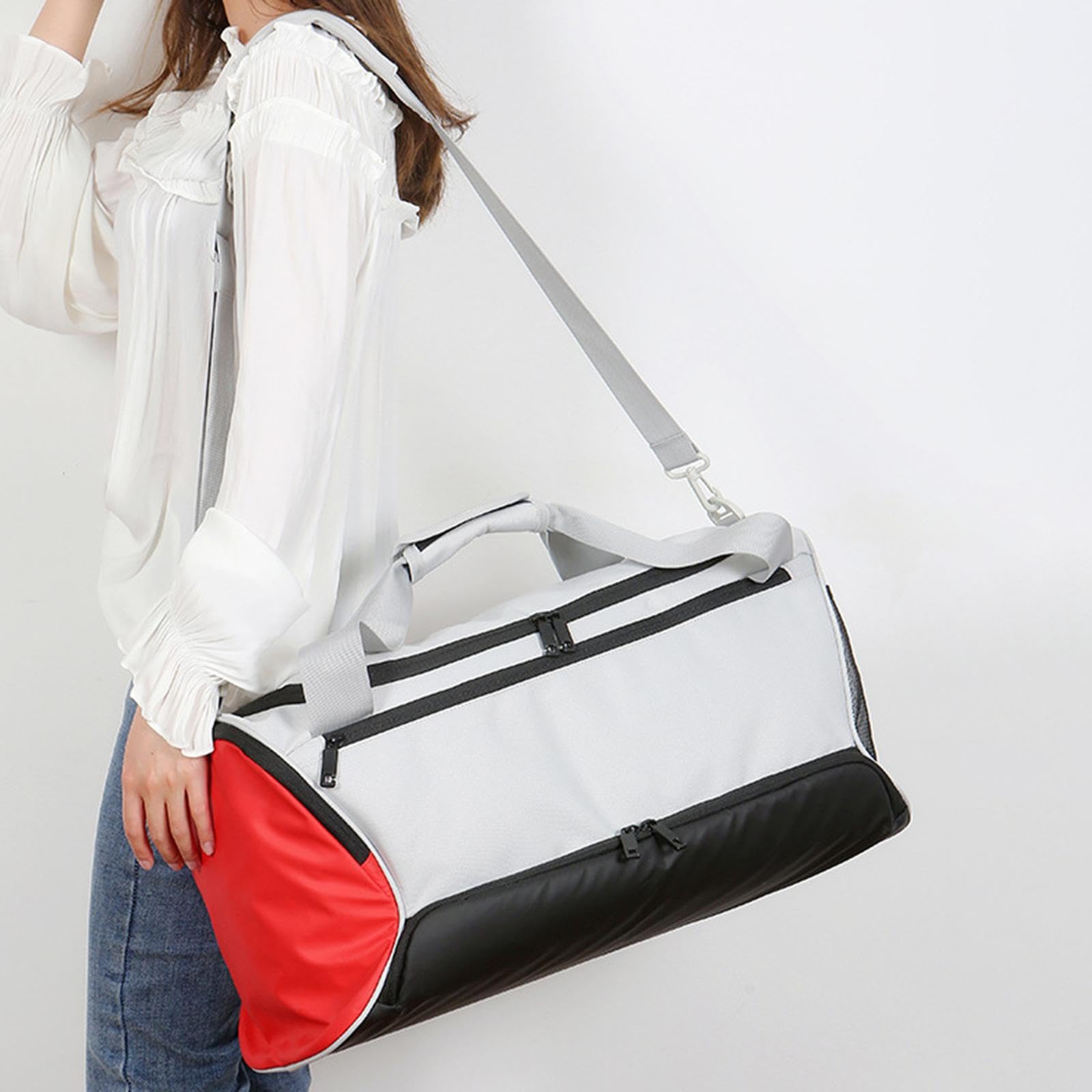 Reisetasche, Sporttasche für Übernachtungen, Turntasche mit Schuhfach, Umhängetasche für Camping, Fitnessstudio Und Outdoor Fitness, Weiß