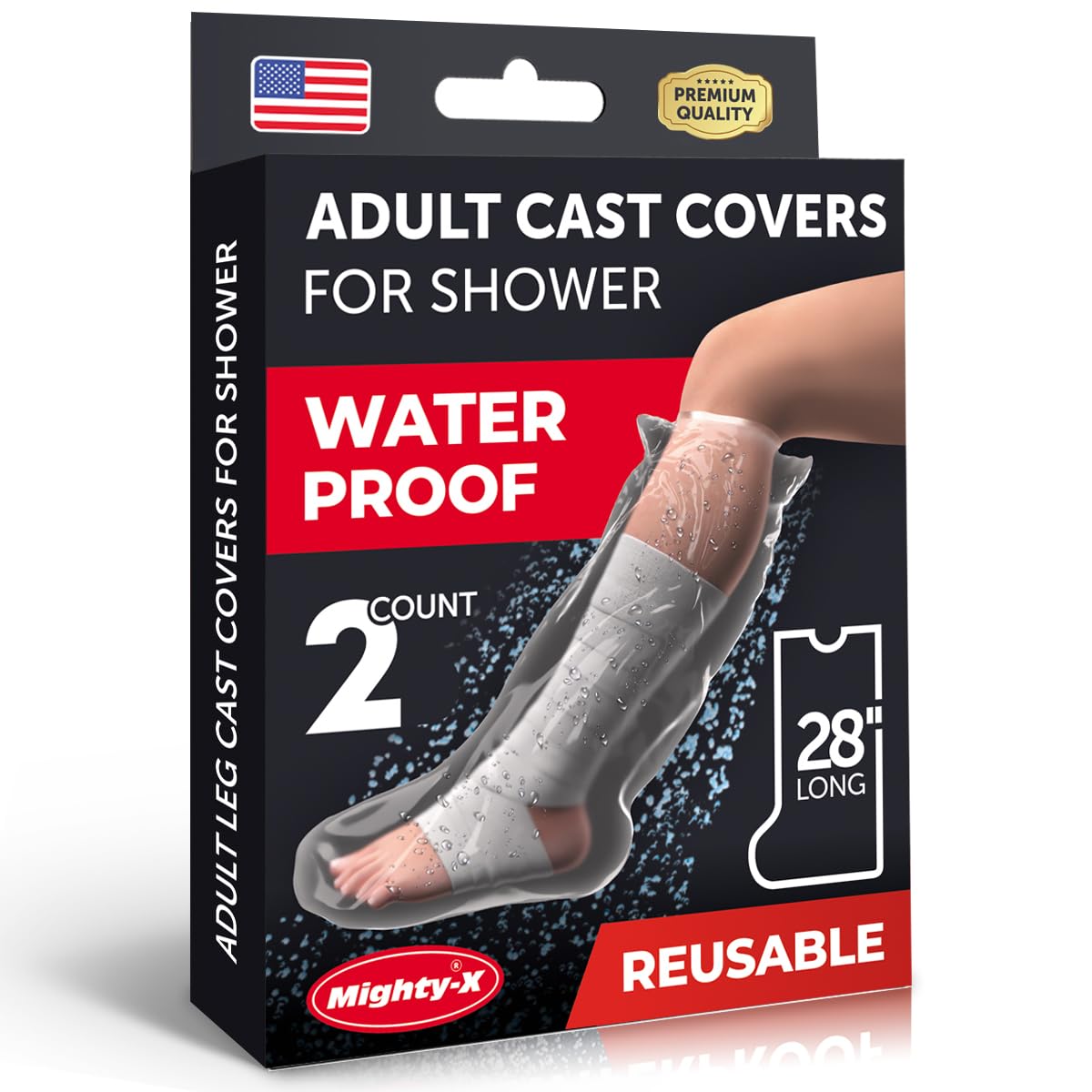 100% Waterproof Cast Covers for Shower Leg - Tight Seal - Reusable Adult 2pk Half Leg Cast Protectors - Knee