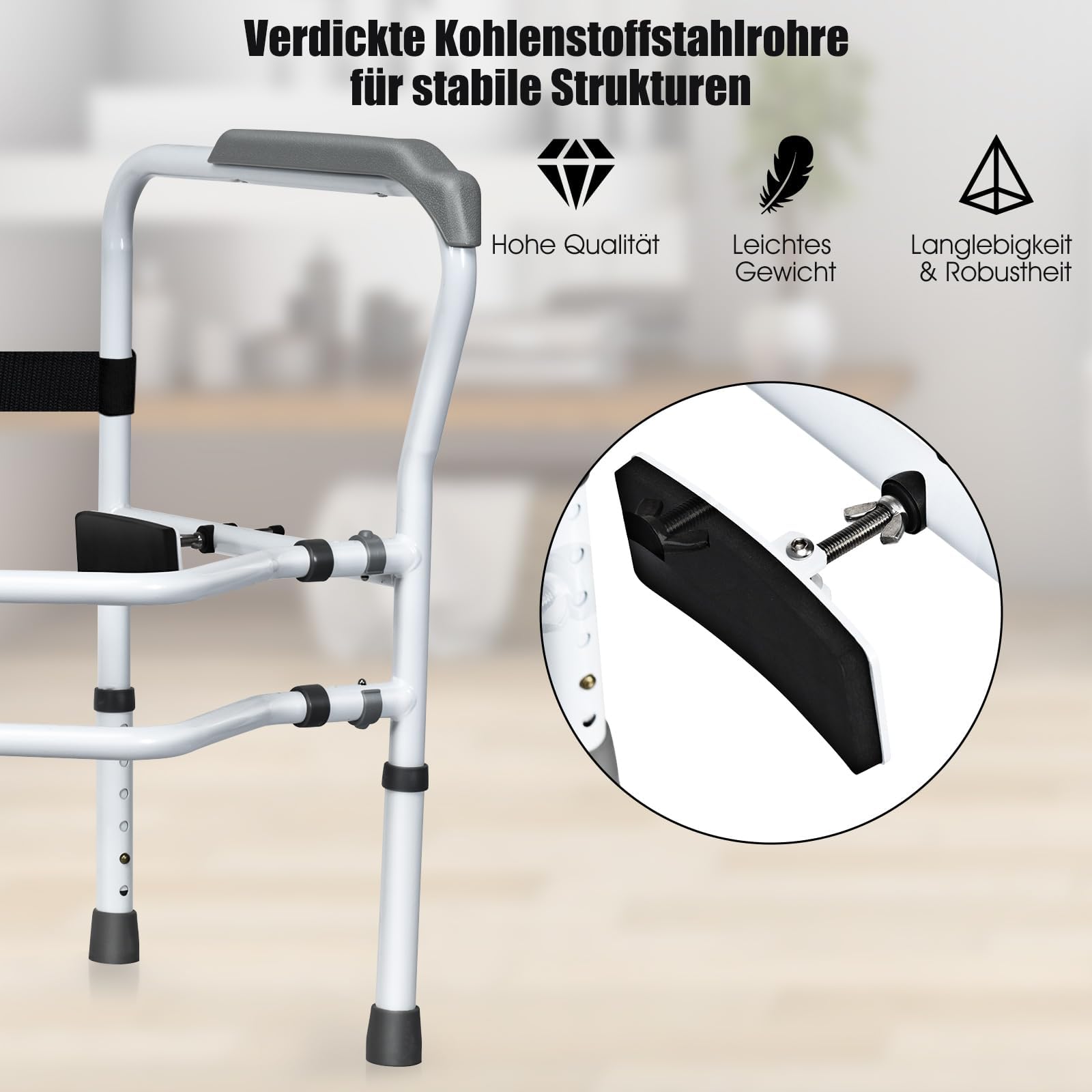 FANTASK Supporto per WC regolabile in altezza, con braccioli senza fori, 48 x 65 x 84 cm