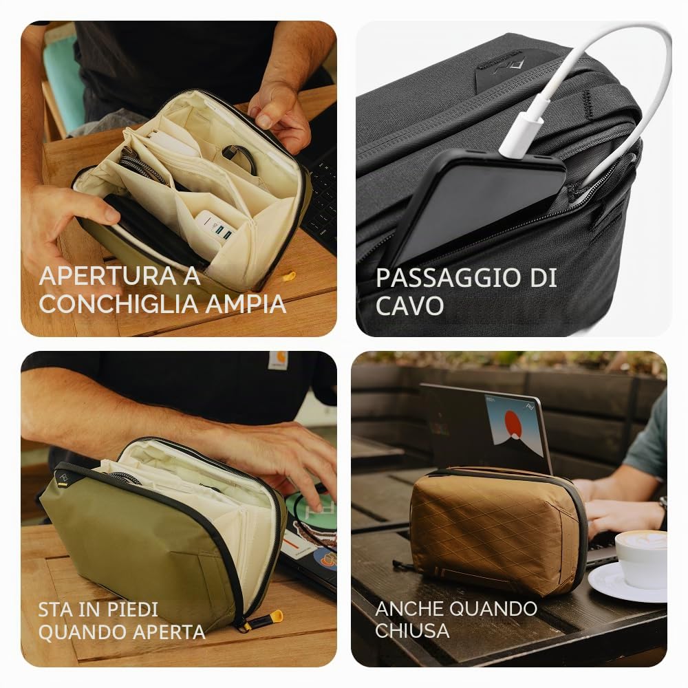 Peak Design Tech Pouch, Kelp, organizer per elettronica da viaggio o per il trasporto quotidiano, stile origami, passacavo, nylon riciclato resistente alle intemperie, borsa per il trasporto di