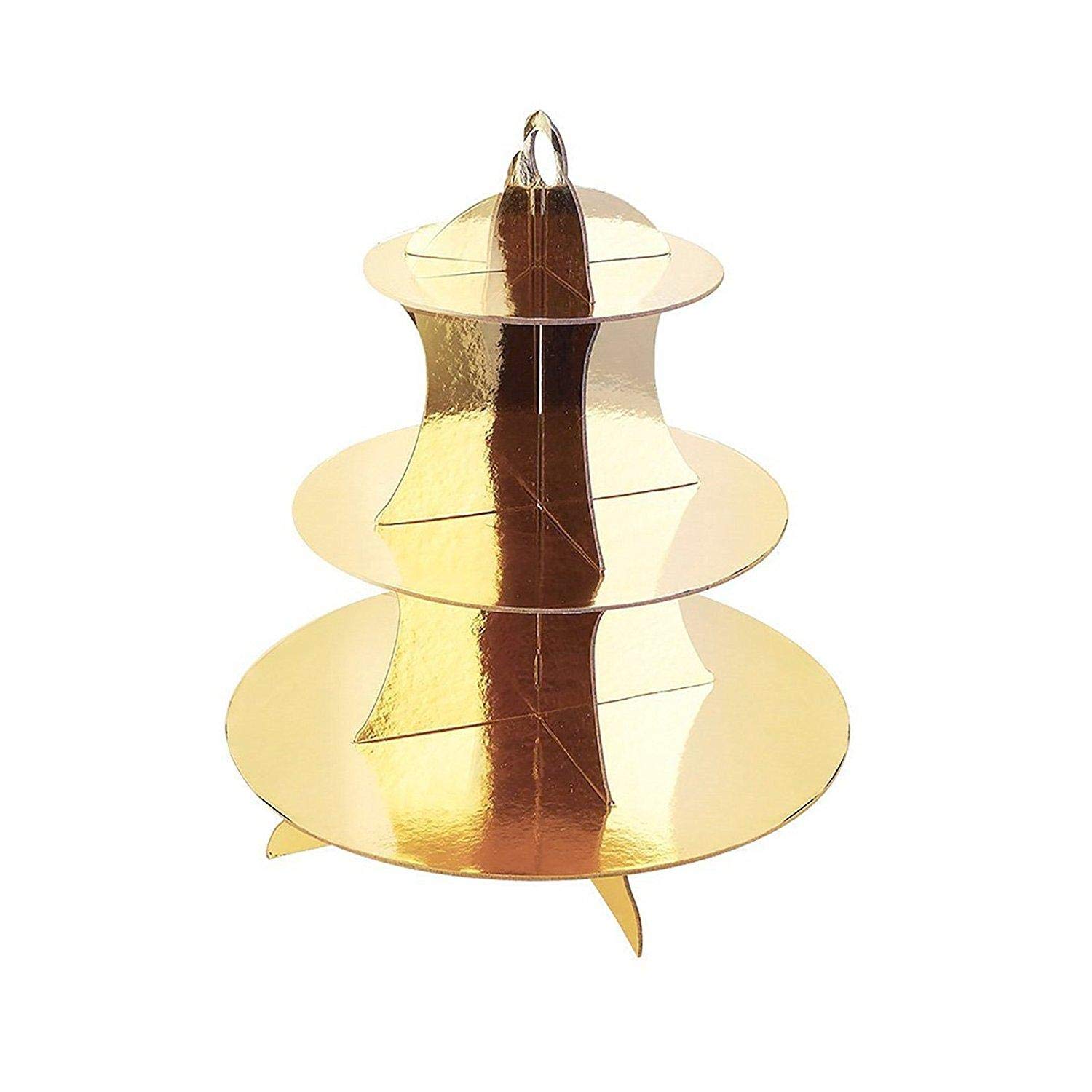 3 Tier Paper Cupcake Stand Dessert Cardboard Candy Buffet Serve Supplies (Gold, 30x35cm)