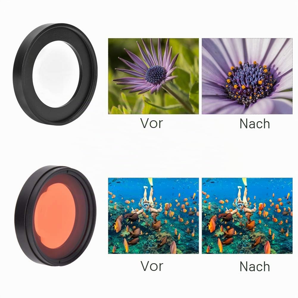 58mm Rotfilter, Action Kamera Rot Tauchfilter mit 16X Makro Nahaufnahme Optischer Glaslinsenfilter für GOPRO 5