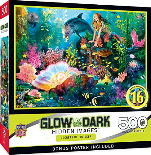 Masterpieces 500 Piece Glow in the Dark Jigsaw Puzzle for Adults, Family, Or Kids - Secrets of The Deep - 15"x21" by Masterpieces - Used condition - US$13.73