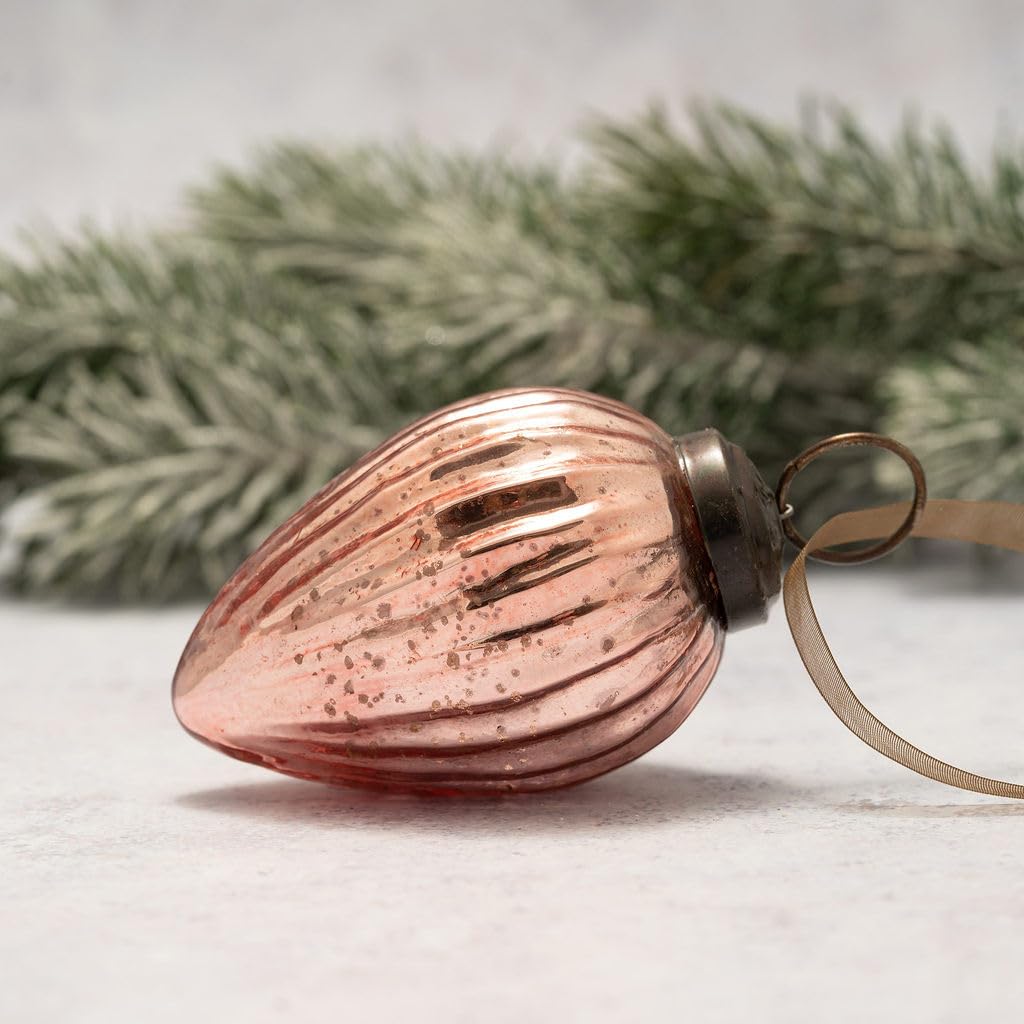 Arthur Cameron – Small 2" Crackle Glass Pinecone Ornaments – Hand-Blown Small Christmas Tree Decorations for Traditional Christmas Trees & Winter Wonderland Displays (Rose)