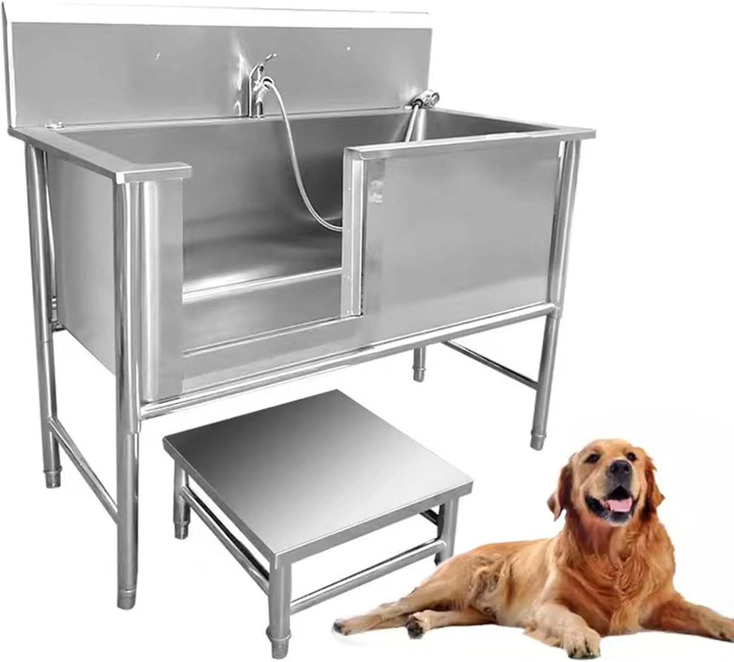 Professional Stainless Steel Pet Dog Grooming Bath Tub Outside Dog Washing Station Large Dog Bathtub Sliding Door for Large Pet Dogs Home Commercial