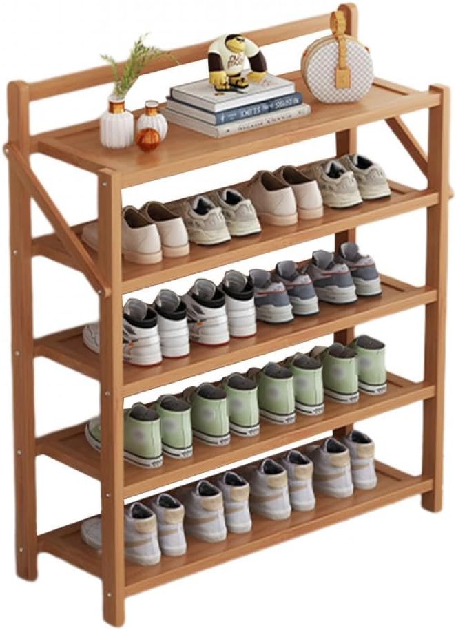 TAIVINN シューズラック 靴棚 折り畳み 靴 箱 収納 下駄箱 スリム 省スペース オープンラック コンパクト 軽量 組立不要 玄関 リビング (木色 5段 70*23.8*75cm)