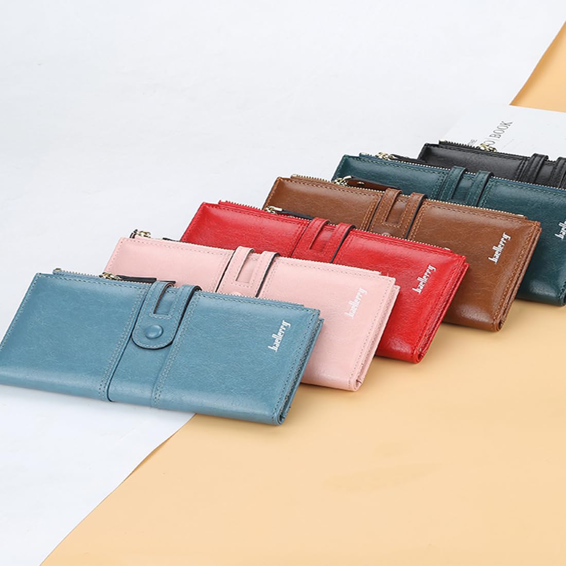 Grand portefeuille pour femme, sac à main en cuir synthétique doux, petit et sac à main pour femme dans de très belles couleurs avec de nombreux compartiments, bleu clair, mode, rouge, L