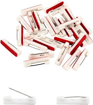 50 Pcs White Safety Pins, Badge Pins with Sticky Strips for Name Tag ID Card Badge and DIY Crafts 0.86 Inch