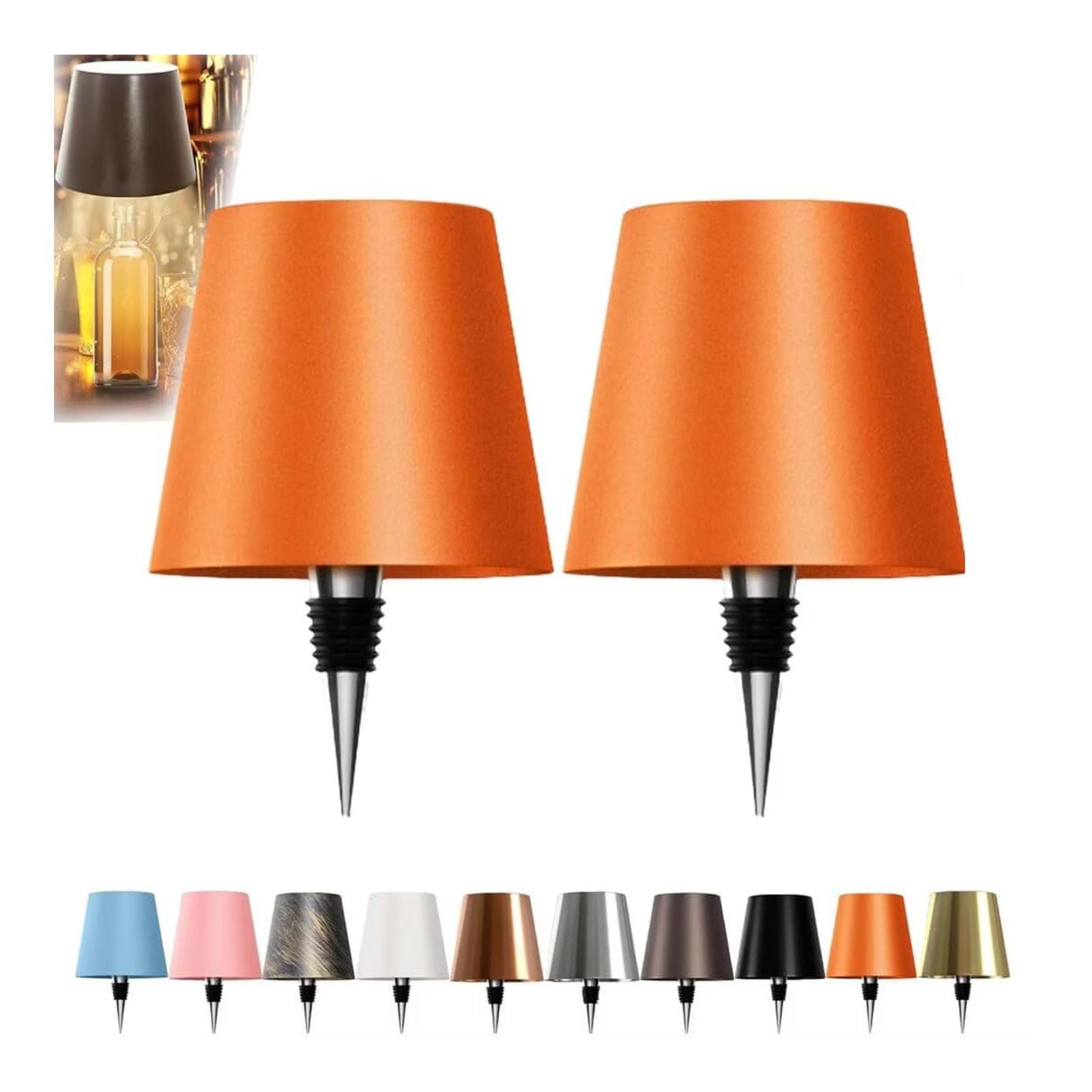 JORCEDI Wireless Bottle Lamp - Rechargeable Bottle Lights USB Rechargeable Bottle Lamp Kit, LED Bottle Lamp Wine Bottle Lamp Touch Dimmable Lamp for Bottle (2pcs Orange,3 Color)