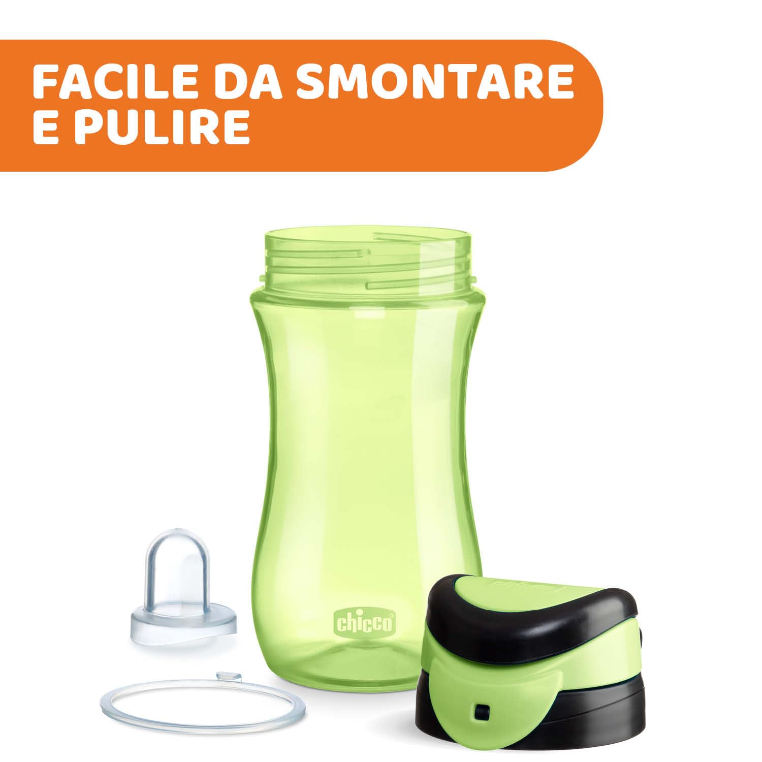 Chicco Travel Cup, Tazza per Bambini 2 Anni, Pratica Apertura, Beccuccio Integrato, Chiusura Ermetica, Facile da Trasportare, Capacità 350 ml, Verde