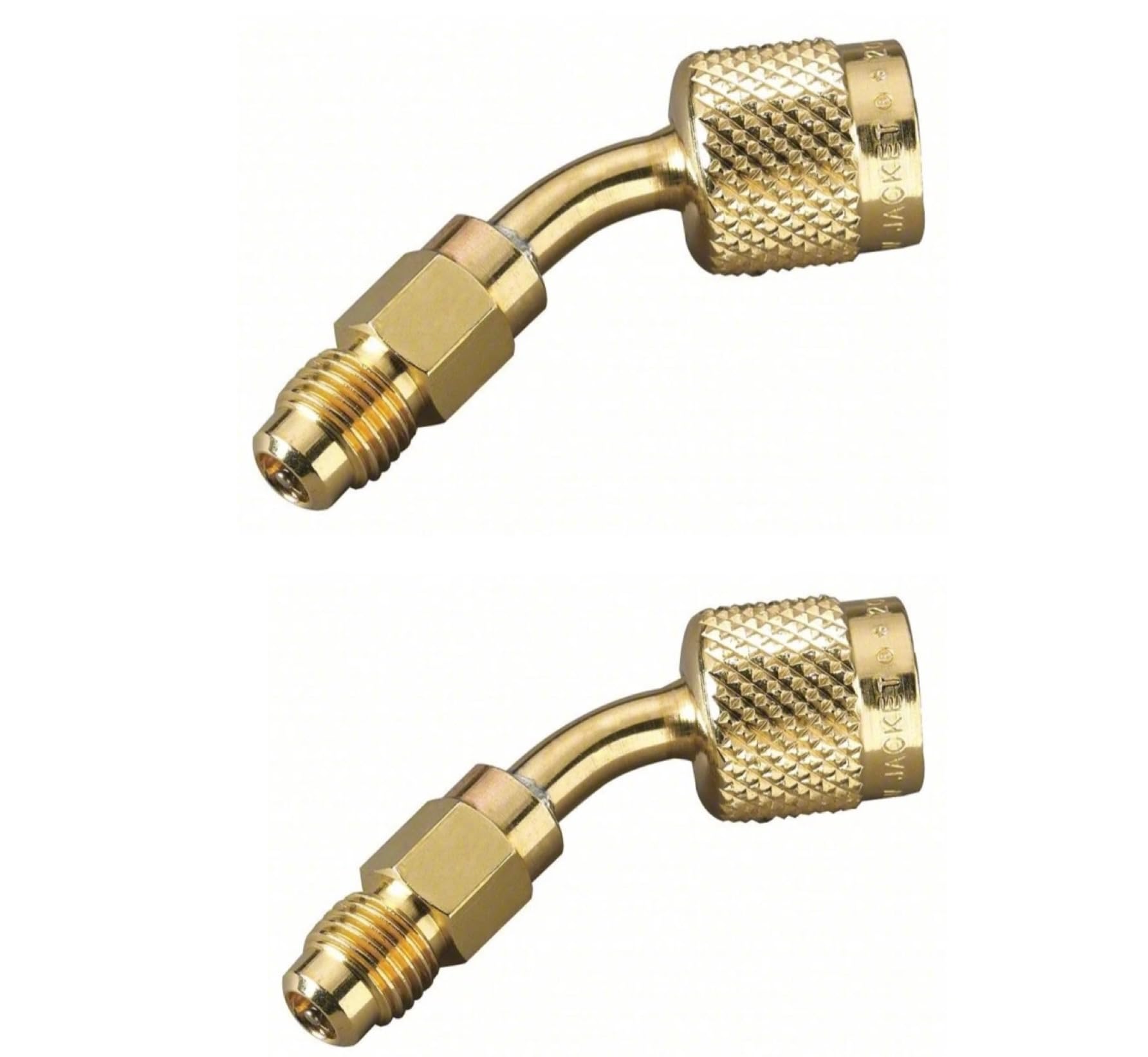 (PACK of 2) Yellow Jacket 19180 1/4" Hose Adapter for Left-Handed A2L Refrigerant Tanks - Female LH to Male RH Angled Fitting. Material: brass, Made