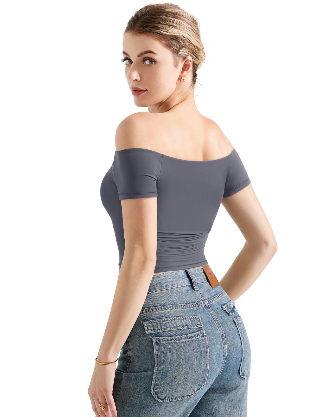 SUUKSESS Women Double Lined Off The Shoulder Tops Fitted Going Out Basic Shirts