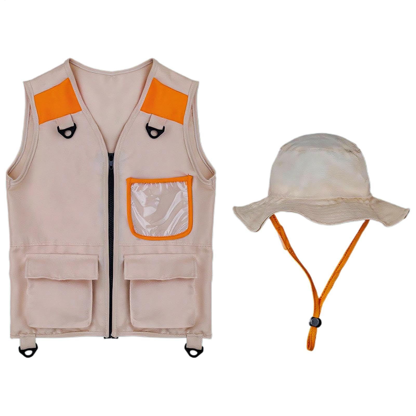 Gilet da per bambini - con cappello Abbigliamento lavabile | Set con gilet Safari per bambini all'aperto | Ragazzi e ragazze per escursioni Campeggio Trekking Avventure W