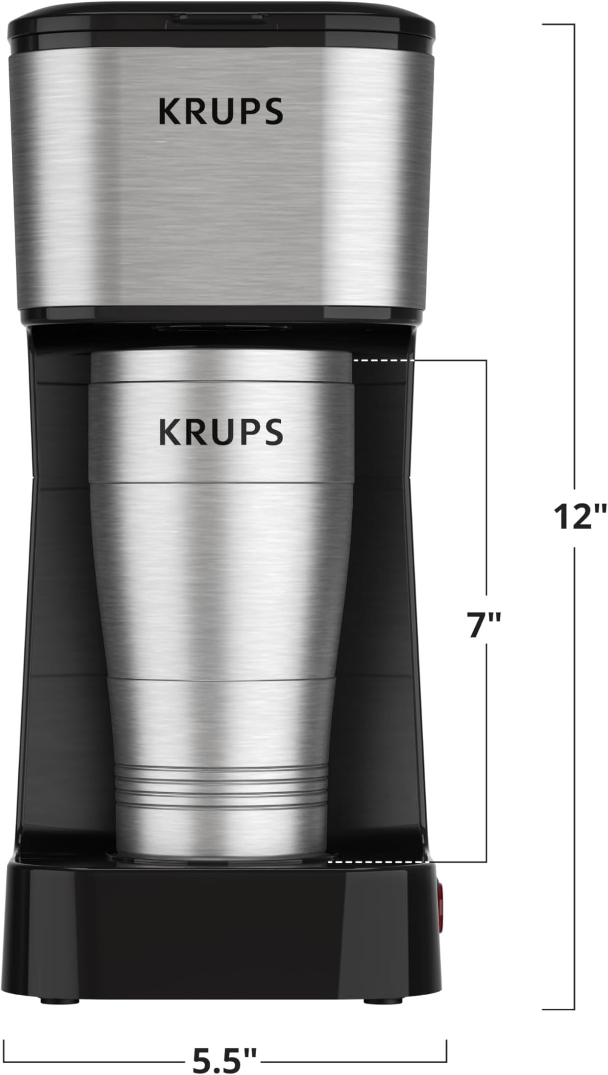 KRUPS Simply Brew To Go Single Serve Drip Coffee Maker with Travel Mug Included, 14 fluid ounces, Black & Stainless Steel