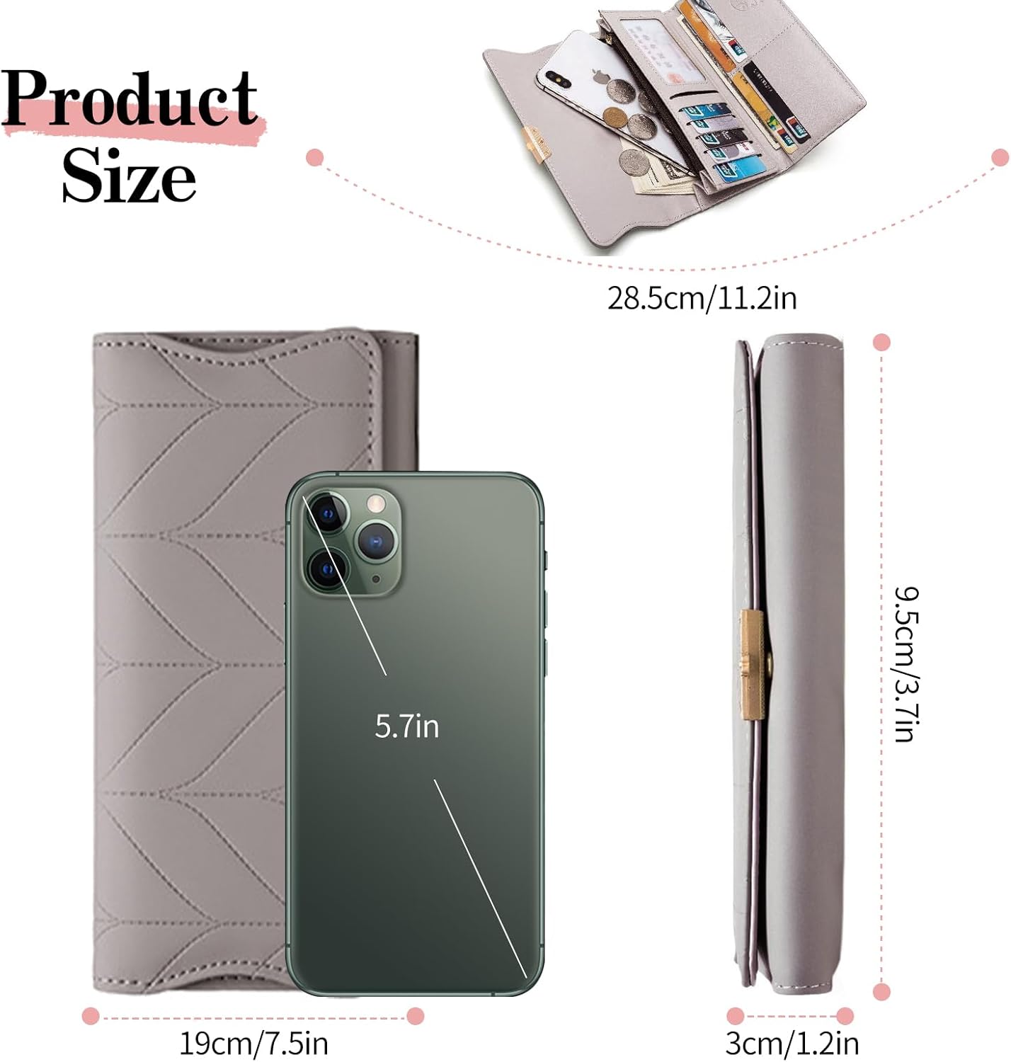 Leather Wallet for Women Trifold Womens' RFID Blocking Wallet Card Holder Purse Clutch with Zipper Coin Pocket,Drak Gray - Image 5