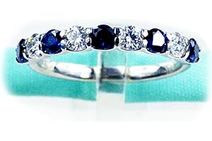 3MM White Moissanite Diamond & Blue Sapphire Wedding Band