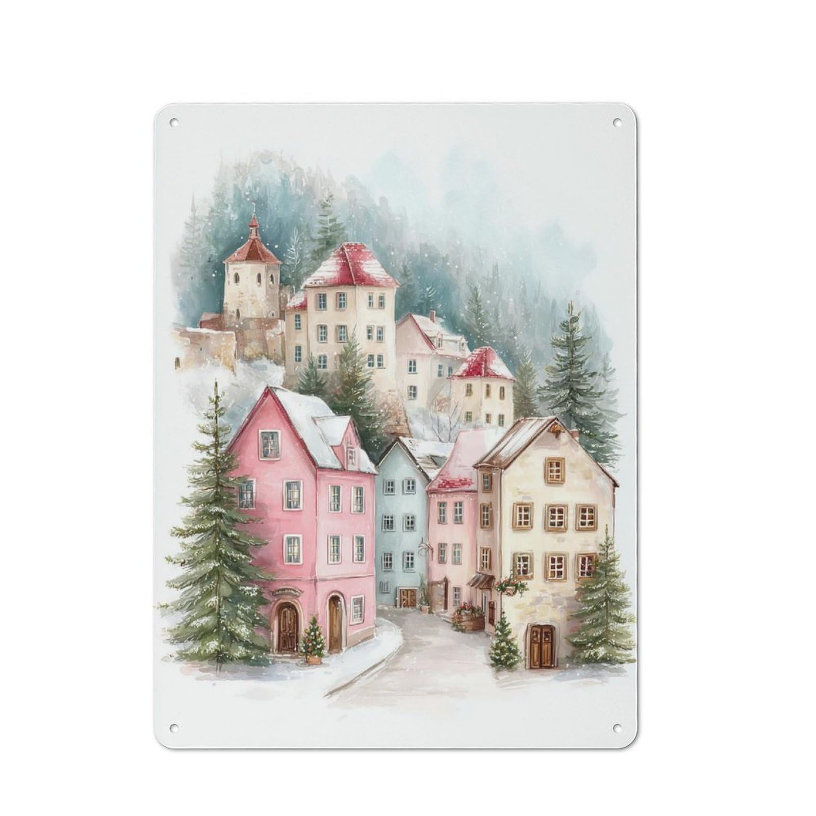 Junmoney Winter Village Charm Retro Metal Wall Sign 40X30cm With For Bar Or Restaurant, A Housewarming Gift For Hospitality Decor Collectors