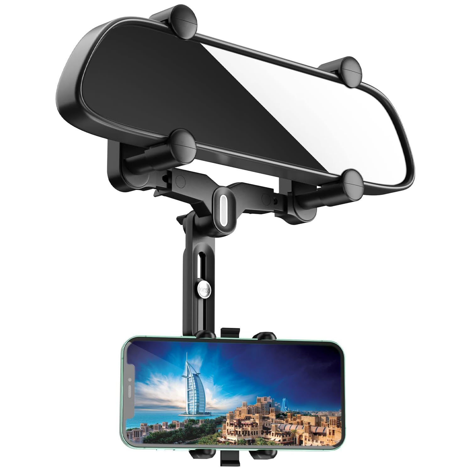 NozibyePhone Mount for Car, Large Rear Mirrors Friendly, Rear View Mirror Phone Holder, 360° Rotatable and Retractable Car Phone Holder Fit All Mobiles & Fits Bigger Vehicle