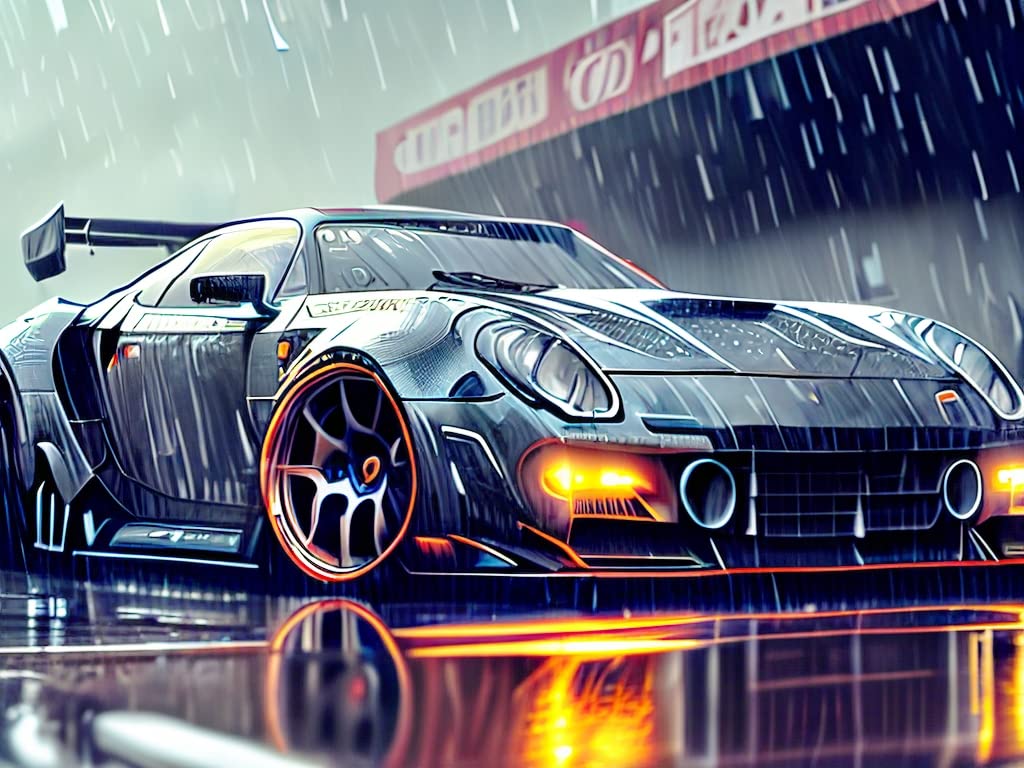 NIHO-JIUMA Rainy Day Sports Car Diamond Painting Kits, 5D DIY Full Drill Diamond Art Gifts for Adult, Home Decor (30 X 40 cm / 12 X 16 Inches)