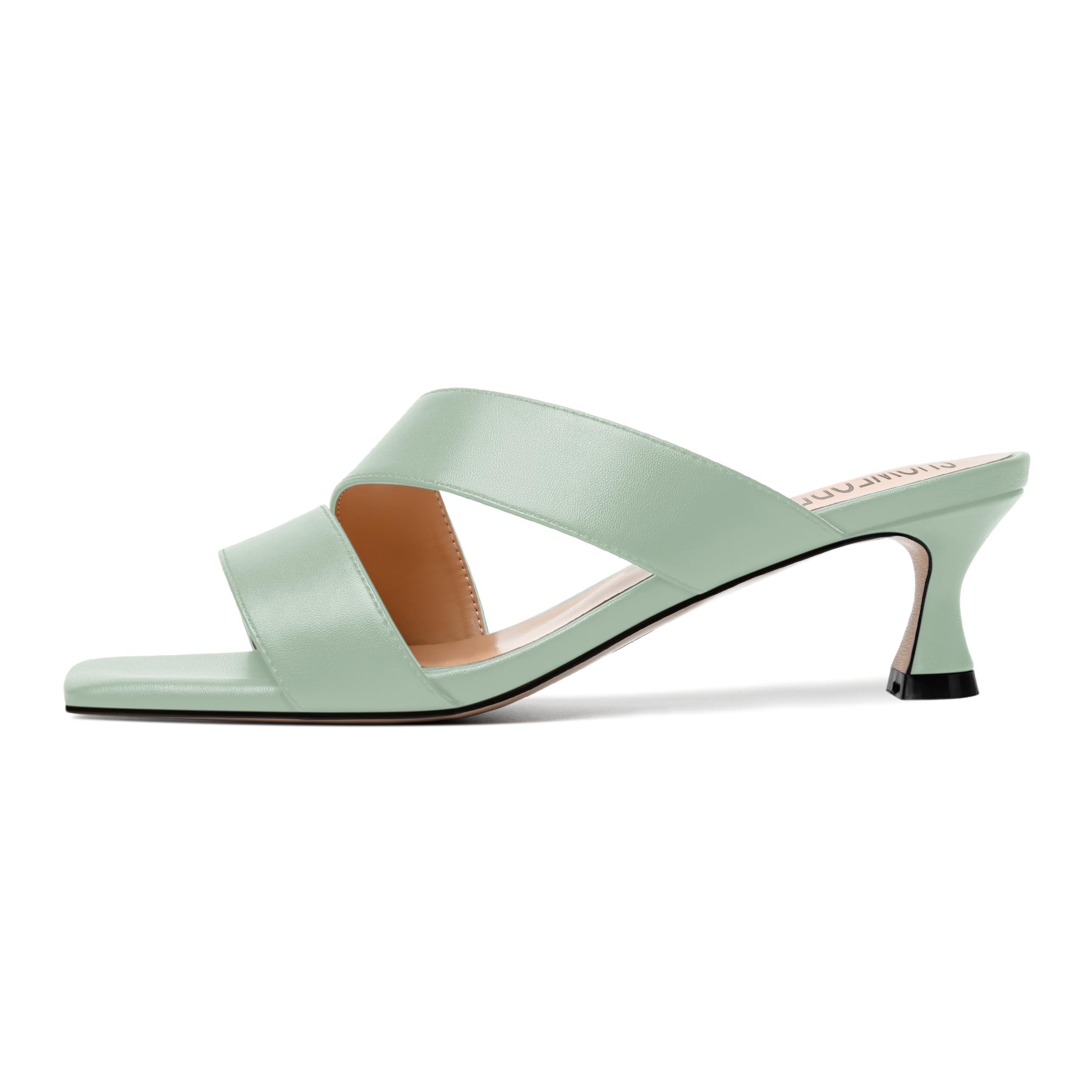 SHOWFOREST Women's Party Low Heel Solid 2 Inch Dress Matte Slip On Kitten Square Toe Sandals Turquoise Size 9 - Zapatos de Mujer de Tacon Bajo