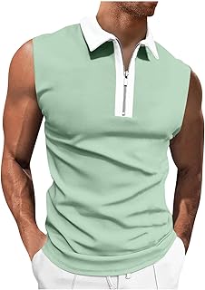 Poloshirts für HerrenSommer Einfarbige Umlegekragen Ärmelloses Polo Tank Top mit Reißverschluss Outdoor Sport Tanktop Casu...