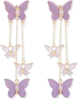 Butterfly Earrings for Women Sparkle Purple Butterfly Earrings Crystal Butterfly Tassel Earrings Purple Earrings Jewelry for Singer Fans Costume Outfits Gifts - Buy now