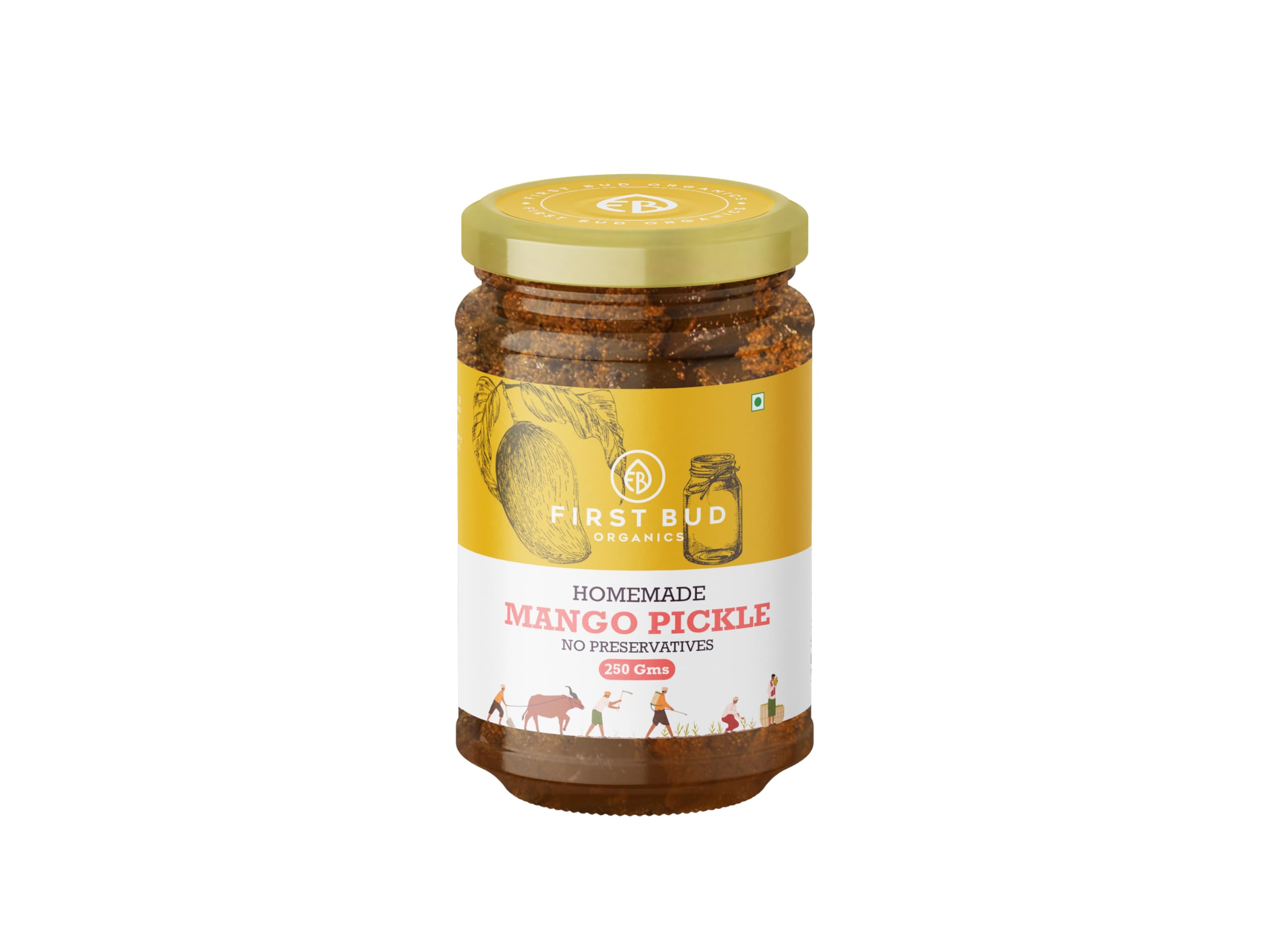 First Bud Organics Homemade Mango Pickle - 250gm | Authentic Indian Taste & Secret Rajashtani Receipe | Dry & Spicy Mango Pickle | Handmade With Fresh Ingreidents | Perfect For Meals & Snacks