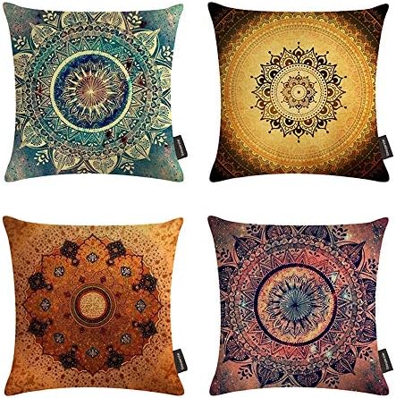 Juego de 4 fundas de decorativas cojín, estilo bohemio, con estampado floral, de 18 x 18 pulgadas (Boho 04)