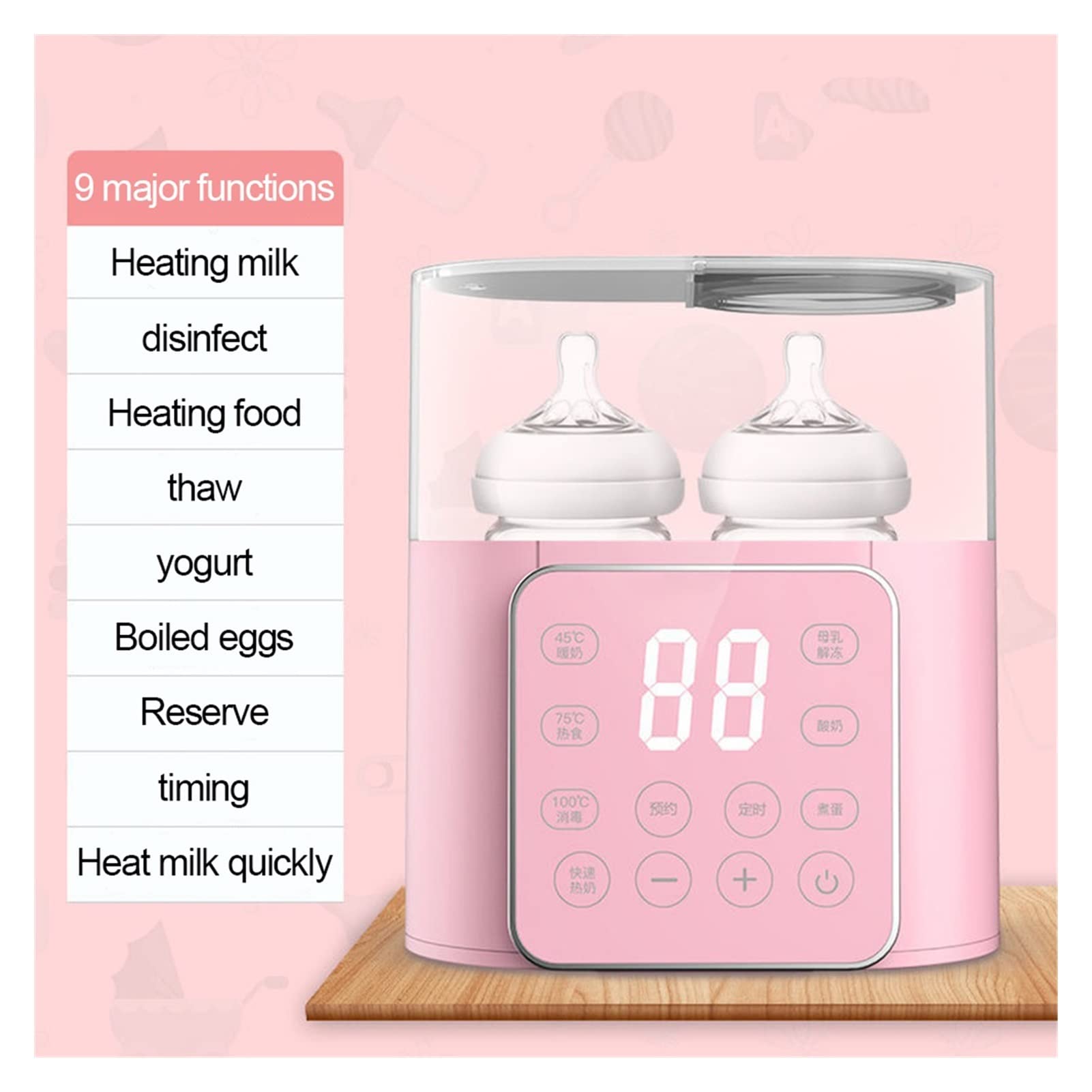 Flaschenwärmer Sechs-in-Eins-Milchflasche Wärmer Konstante Temperatur Automatische Abtauung und Babypflege-Flaschenheizung (Color : 4 pink, Size : One Size)
